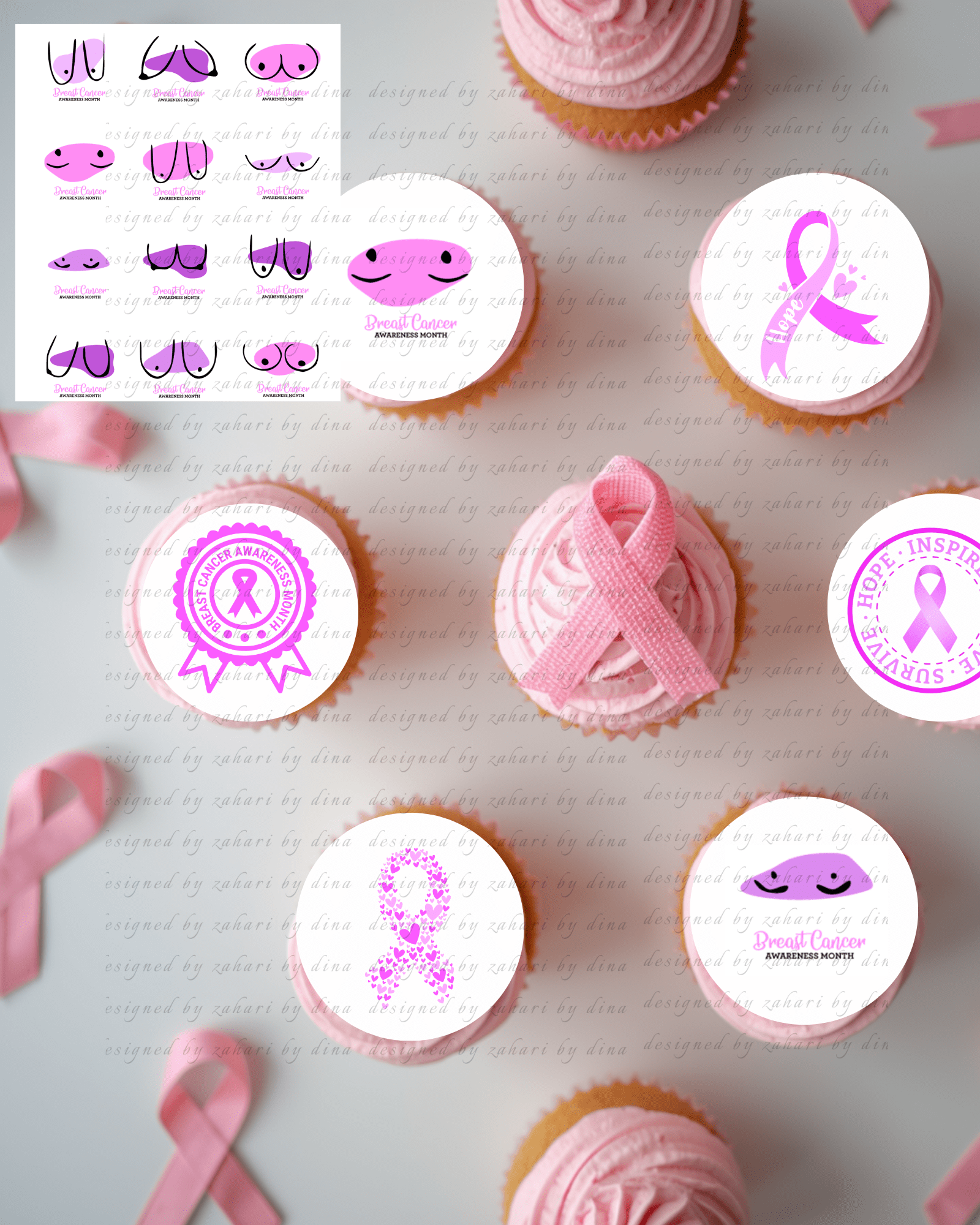Breast Cancer Awareness Month Icing toppers – Boobies Edible Prints Edible Images