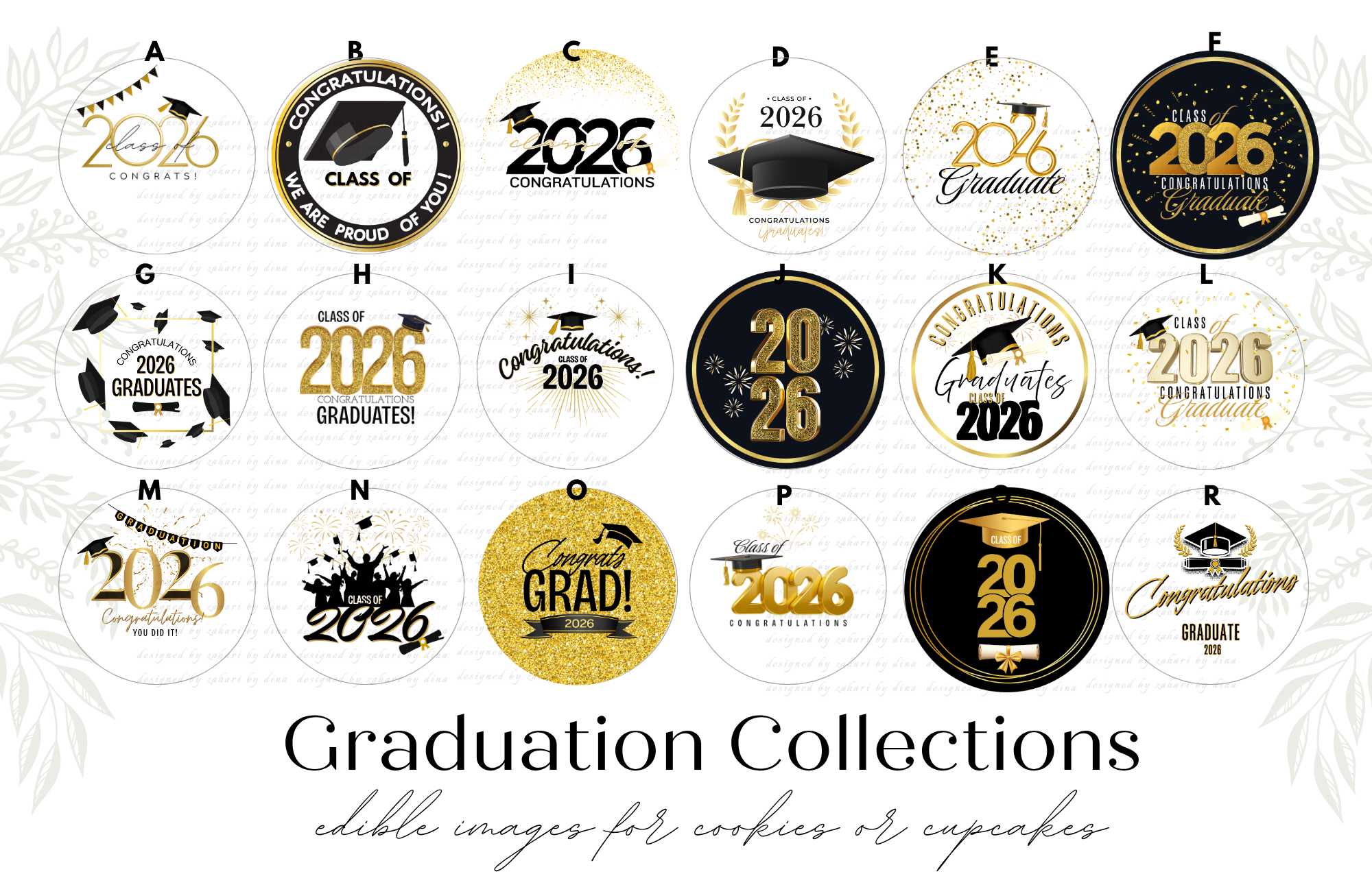 Graduation  toppers – 2026 collection – Edible icing prints for cookies or cupcakes