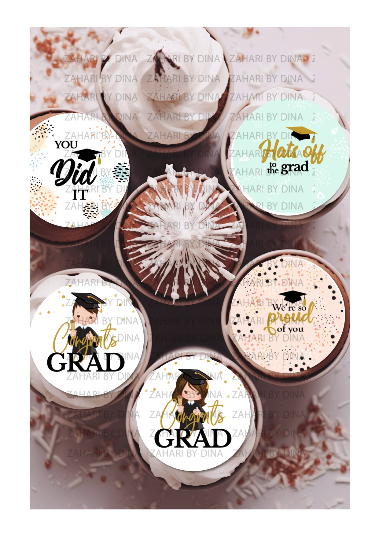 graduation  toppers – 15, 2inch precut rounds for cookies or cupcakes