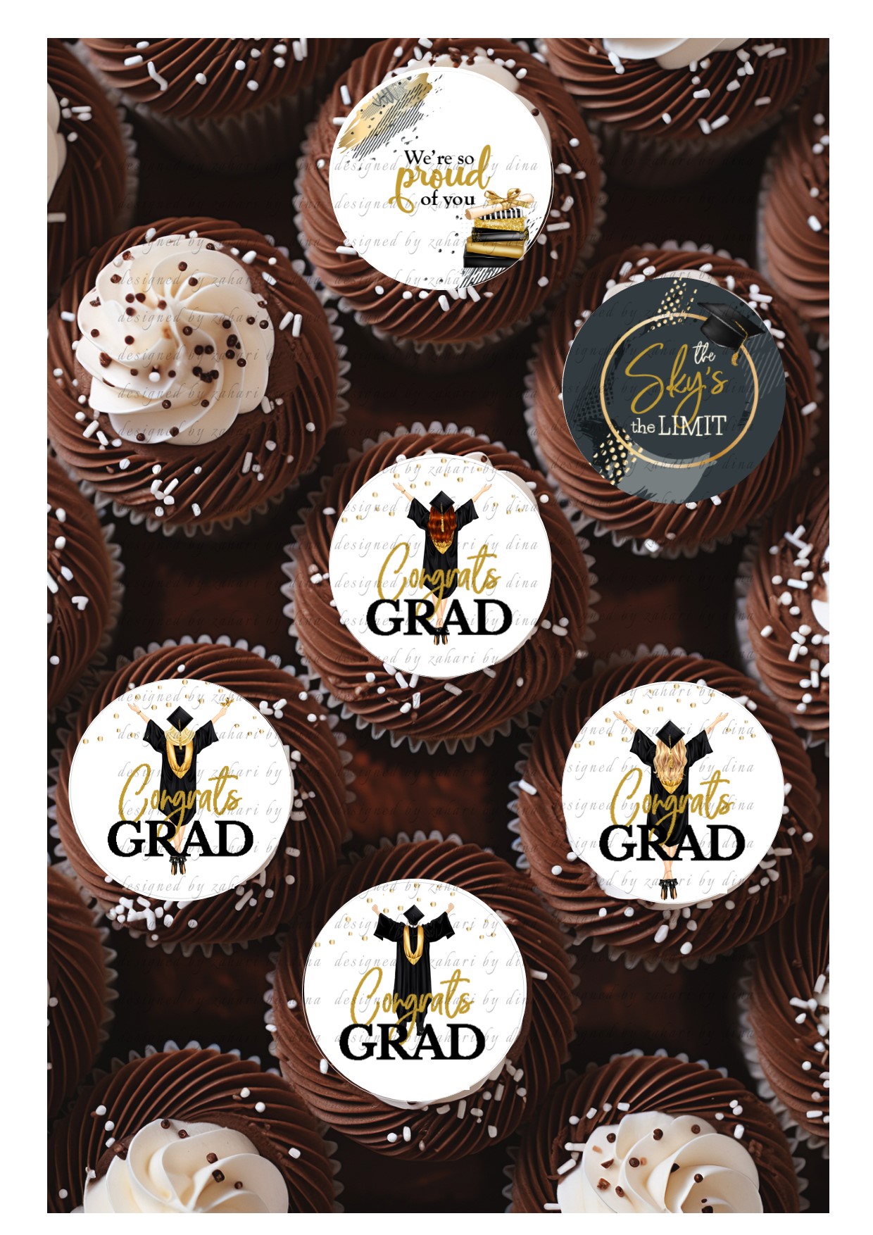 Graduation toppers – Icing sheet precut rounds for cookies or cupcakes – please read description