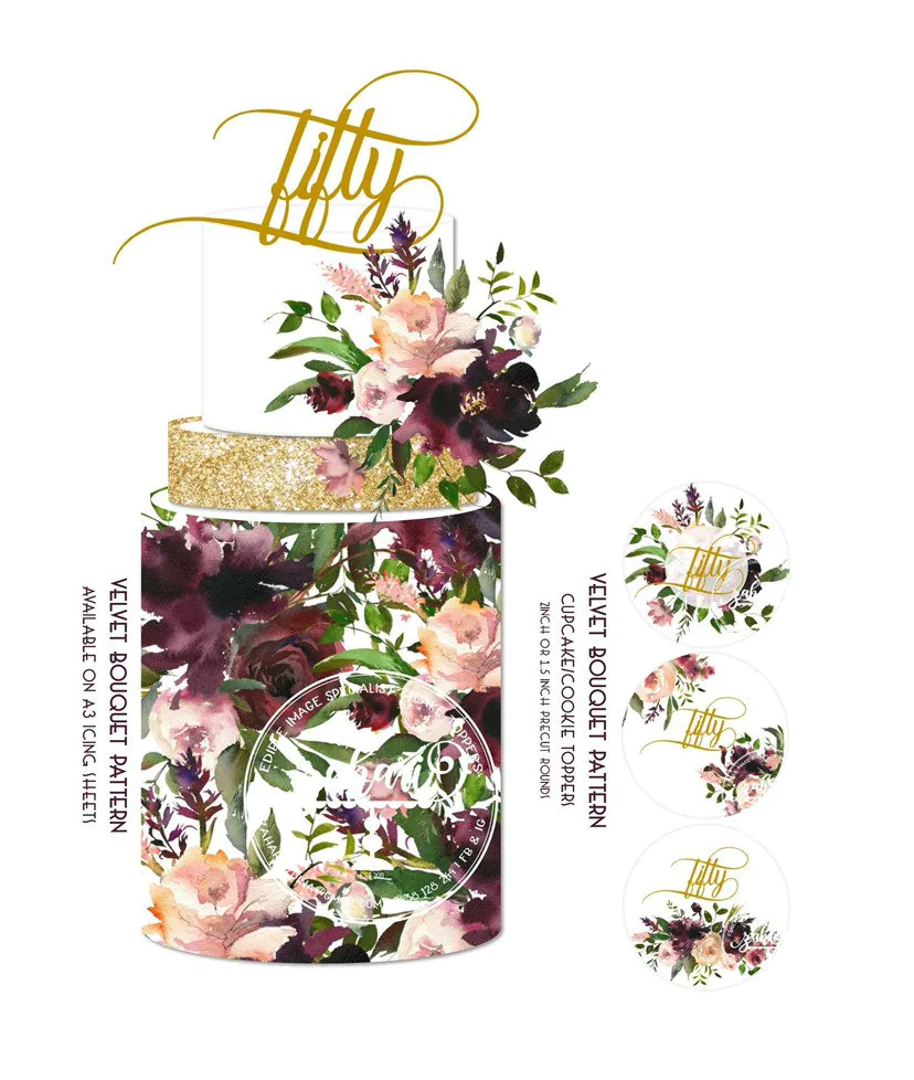 Velvet bouquet edible frosting rounds for cupcakes/cookies -15×2 inch rounds