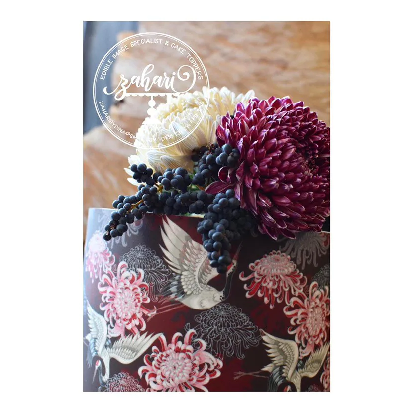 Scrapbook edible frosting sheet - A3 2 strips at 40x12.7cm (Cake wrap) chrysanthemum bird (refer to description) - Image 2