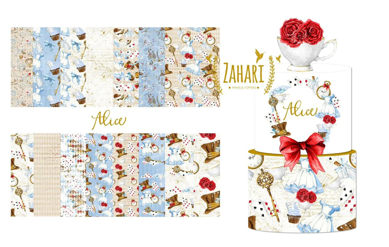 Scrapbook edible frosting sheet – A3 2 strips at 40×12.7cm (Cake wrap) Alice in wonderland (pls read description)