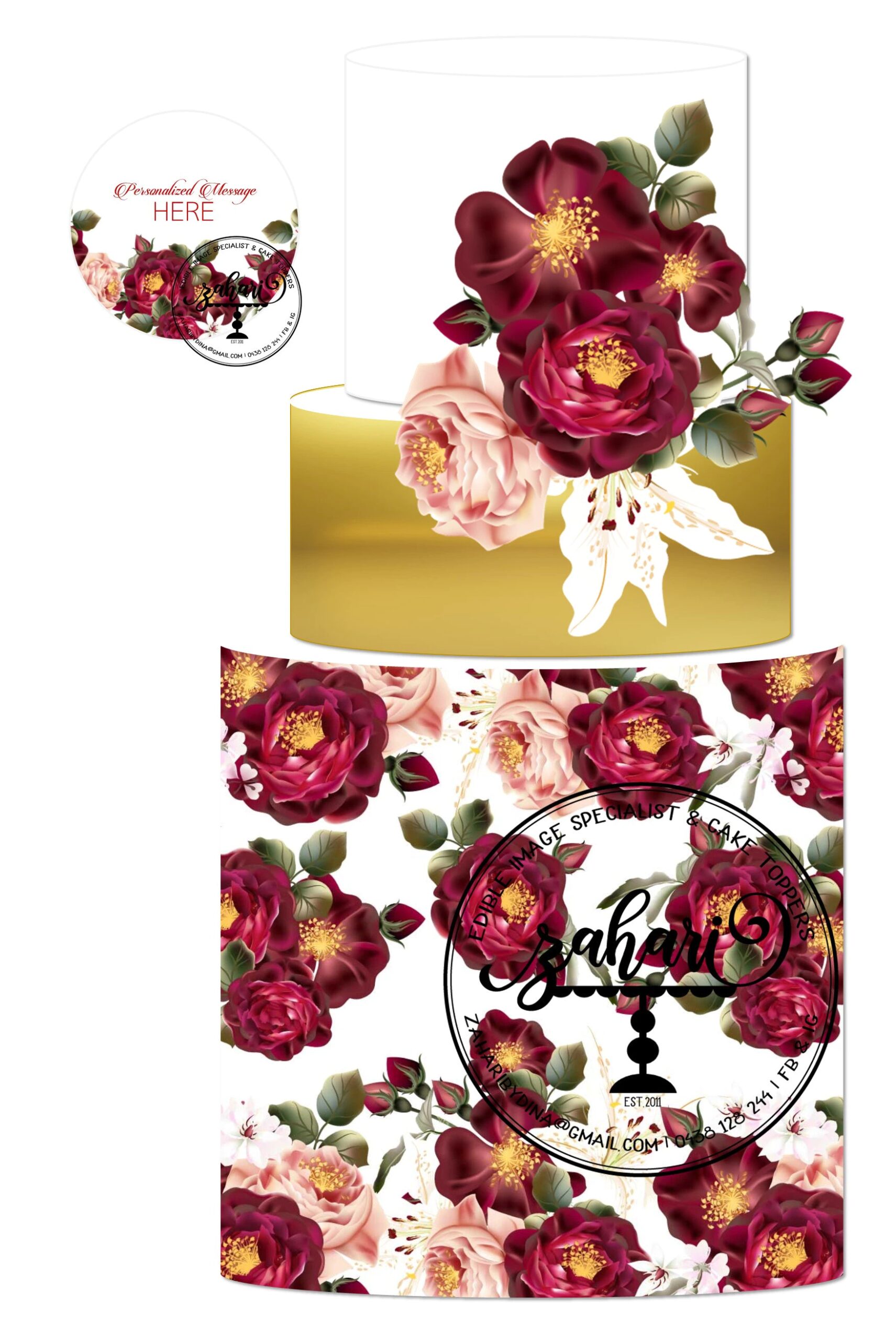 Burgundy Peach Hibiscus white Floral on A3 icing or icing toppers for cookies or cupcakes (please read description) - Image 2