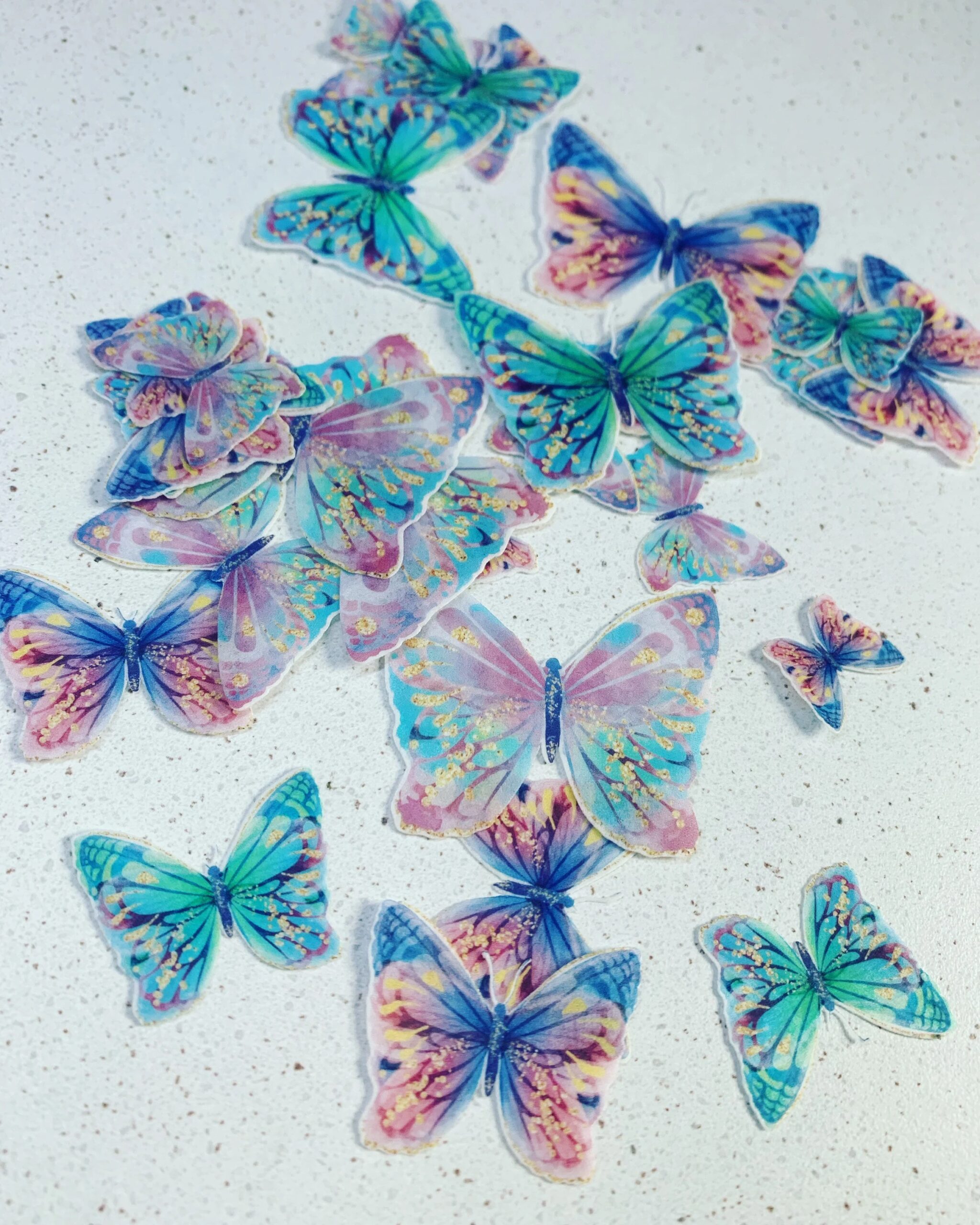 Pastel colour multi Wafer paper die cut butterflies – set of 28