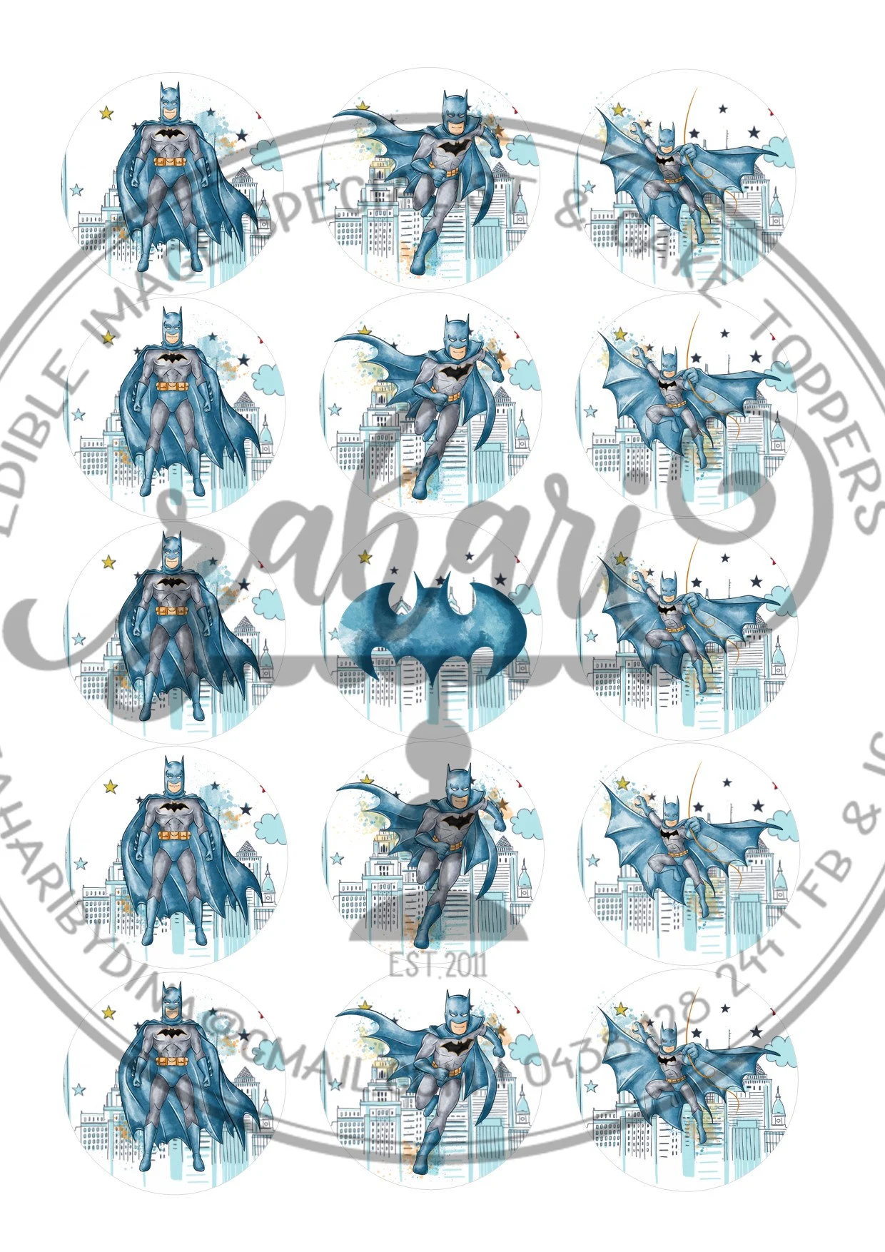 Superhero Batman Inspired icing toppers  – 15,2inch precut rounds for cookies or cupcakes – License to sell