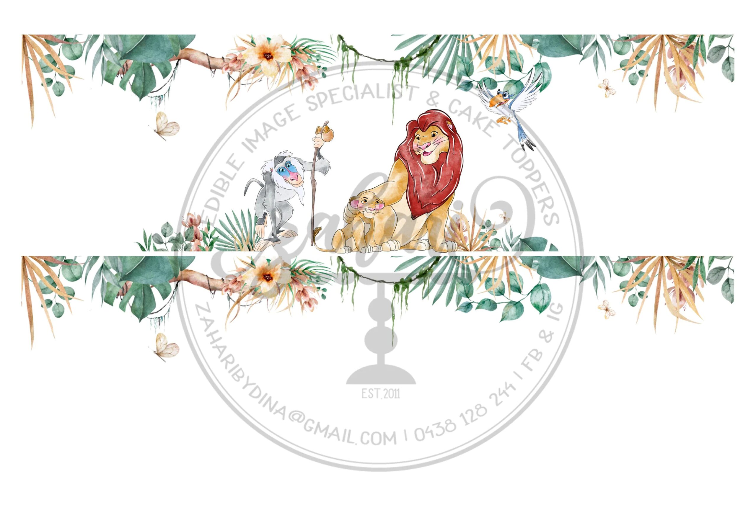 Lion King Inspired on a3 icing to fit 5inch tall cake (9inch circumference) – Commercial license to sell print