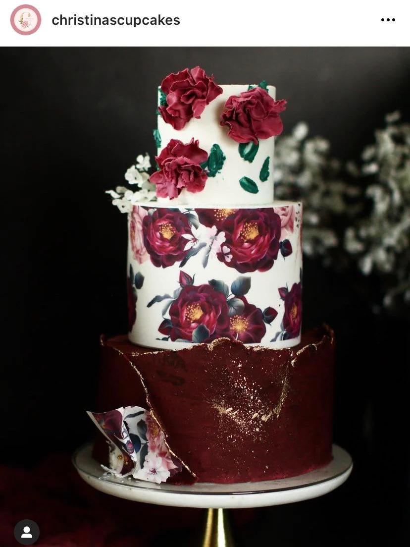 Burgundy Peach Hibiscus white Floral on A3 icing or icing toppers for cookies or cupcakes (please read description)