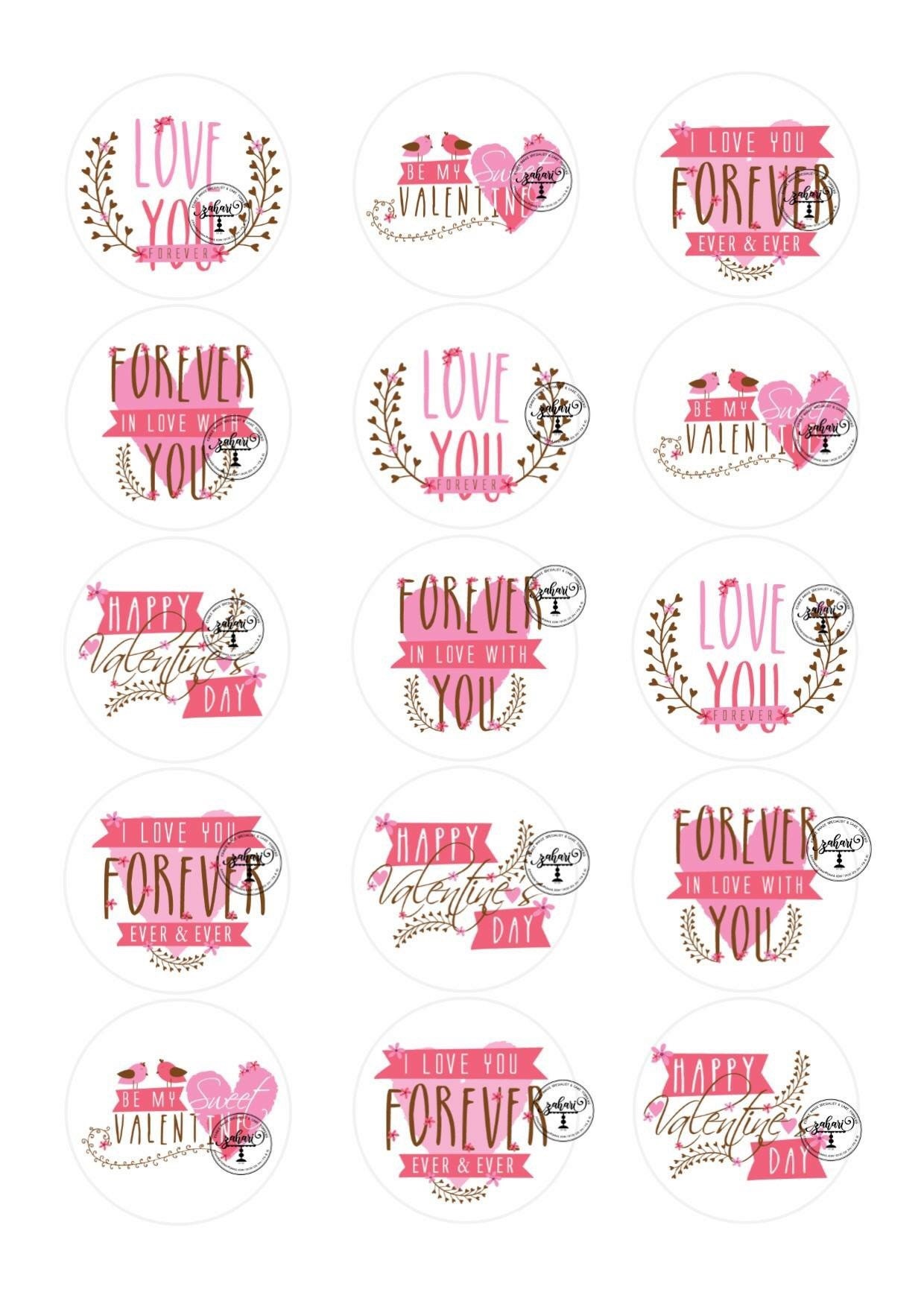 Valentine’s Day i love you edible cupcake/cookie toppers -15 precut 2 inch rounds