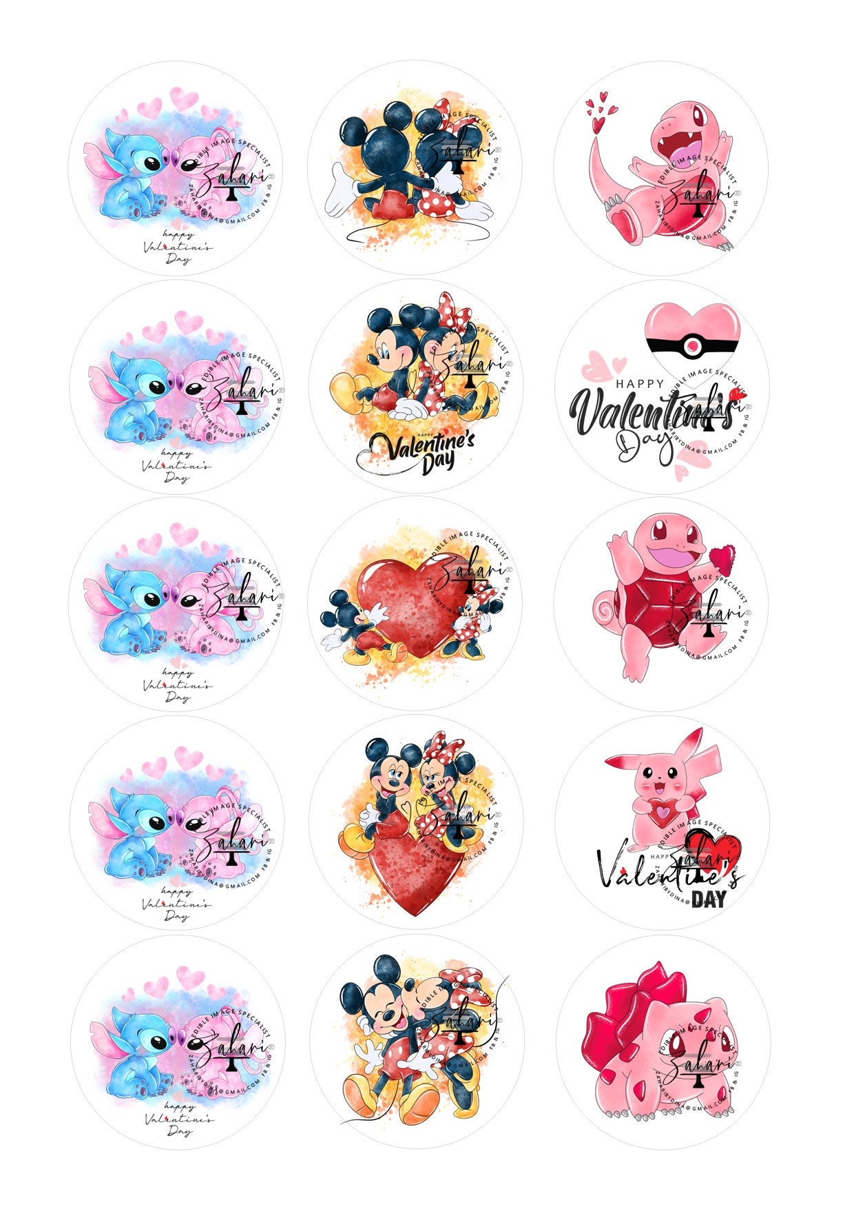 Valentine 2023 edible cupcake/cookie toppers -15, 2 inch precut icing rounds