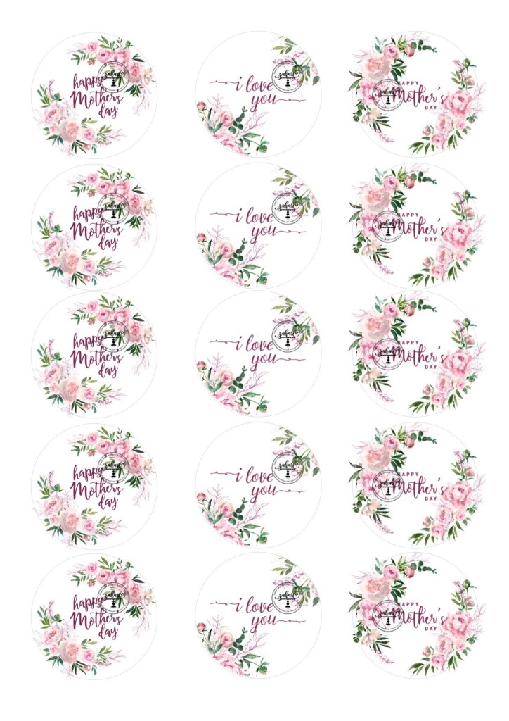 15, 2 inch precut round icing toppers – Mother’s Day blush pink toppers ...