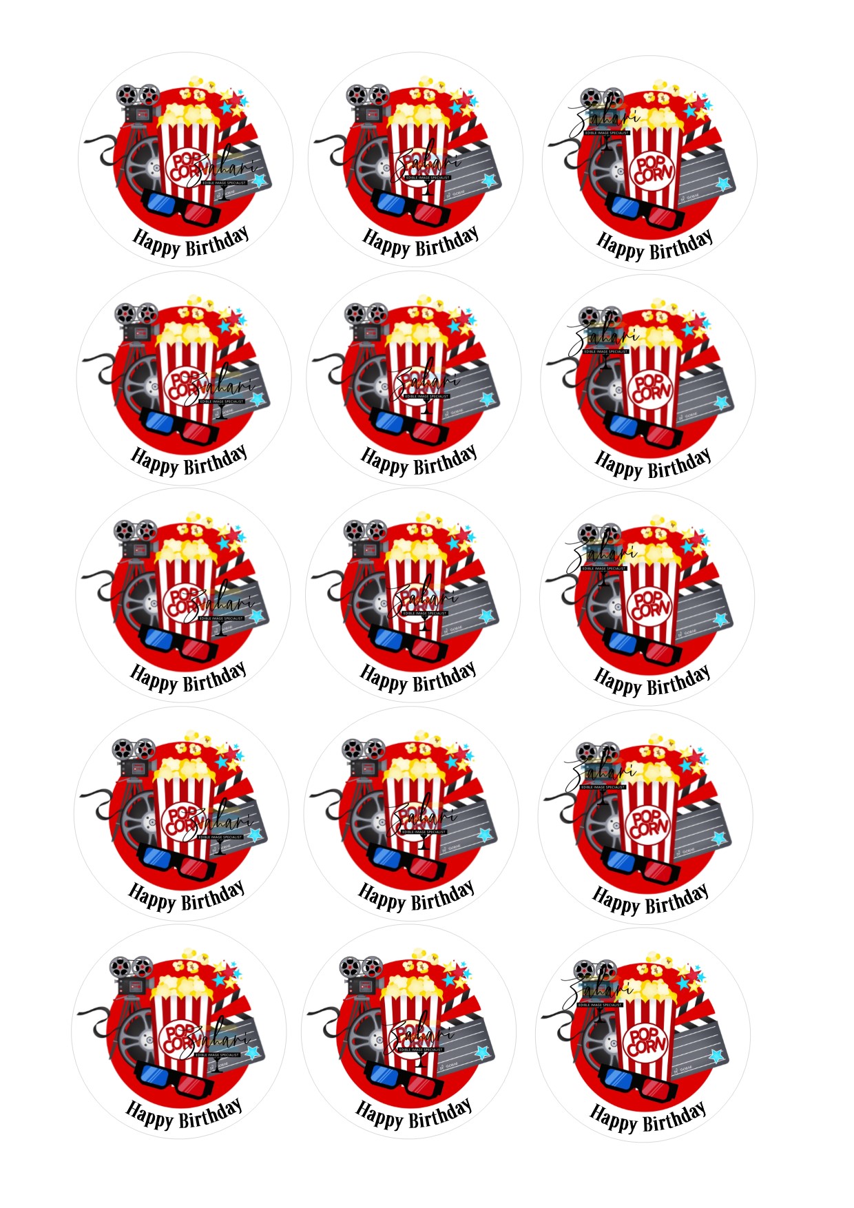 Movie night cut edible icing sheet A4 or Cupcake/Cookie icing toppers - Image 2