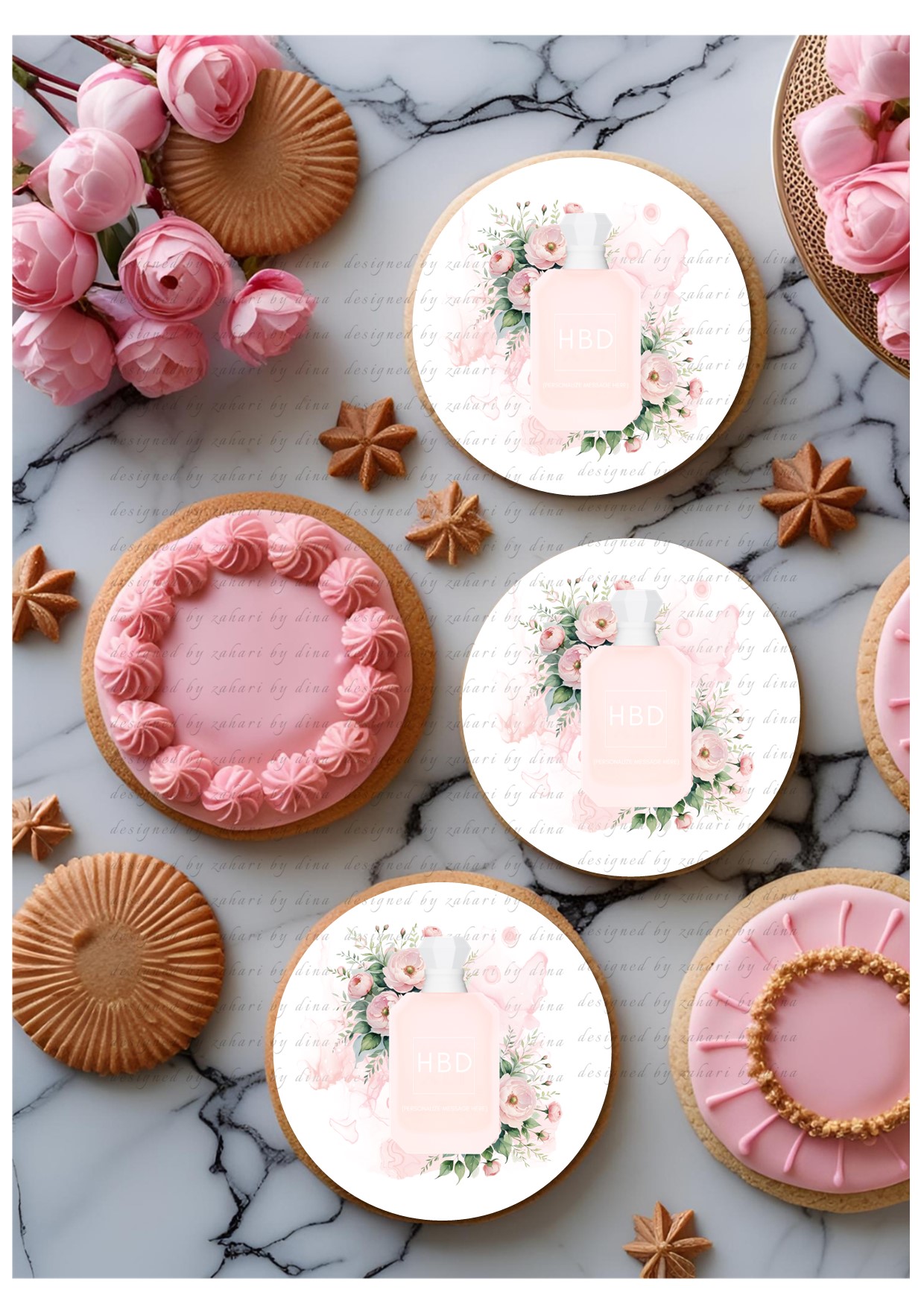 KAYALI perfume/ parfum inspired  – Edible Icing precut toppers – For cookies or cupcakes – please read description can be edited