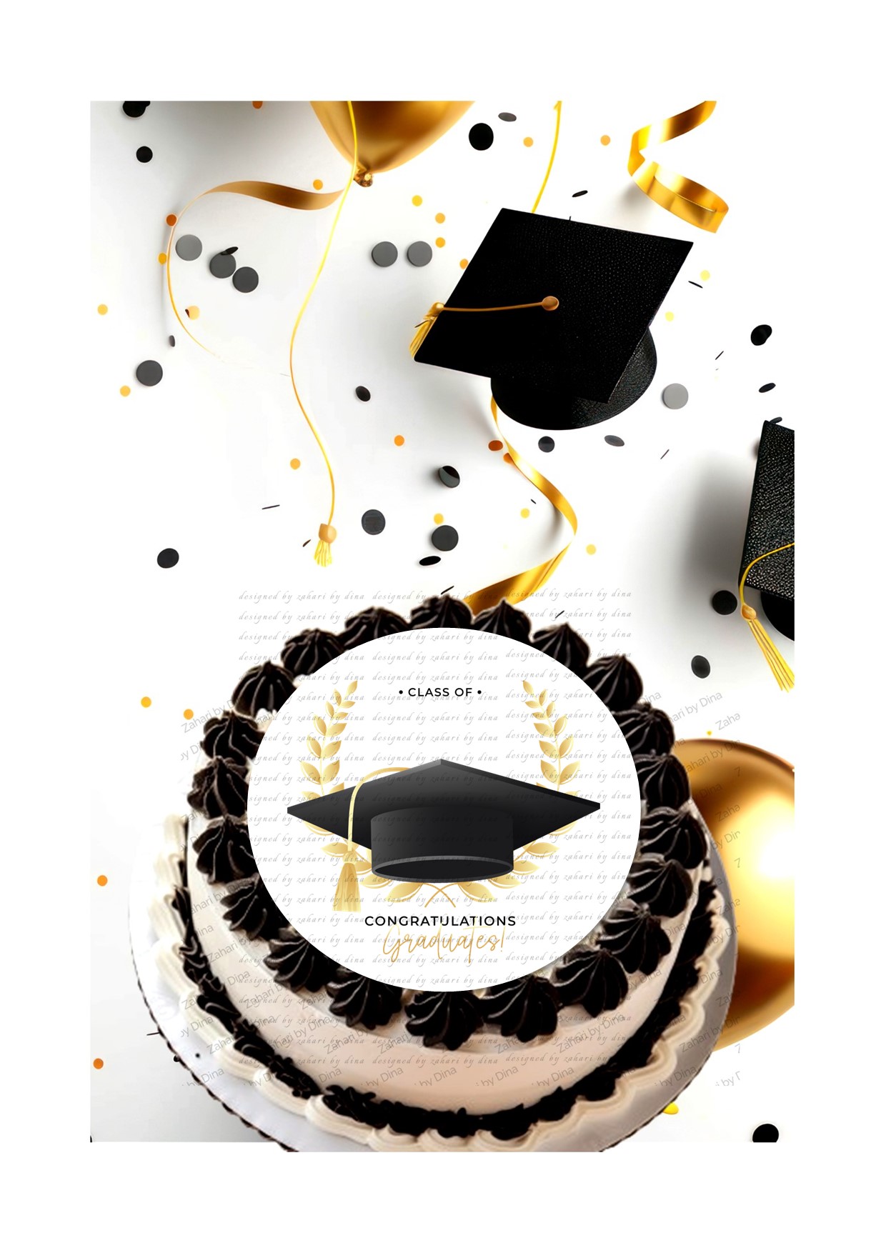Edible icing rounds for cake, cookies or cupcakes – Congratulations Graduates – year to be added