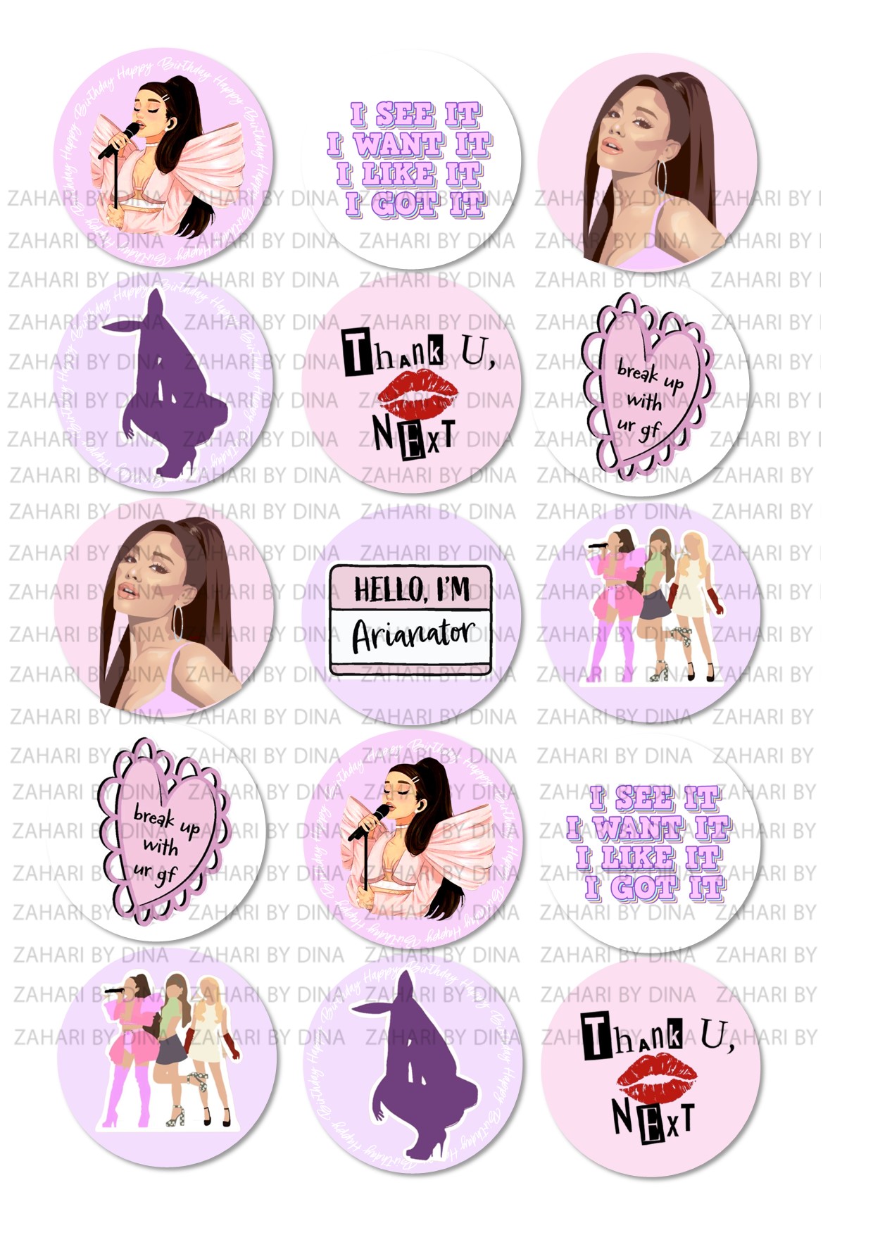 Ariana Grande Cupcake Toppers (Set Of 6) - Handmade Birthday Party Decorations
