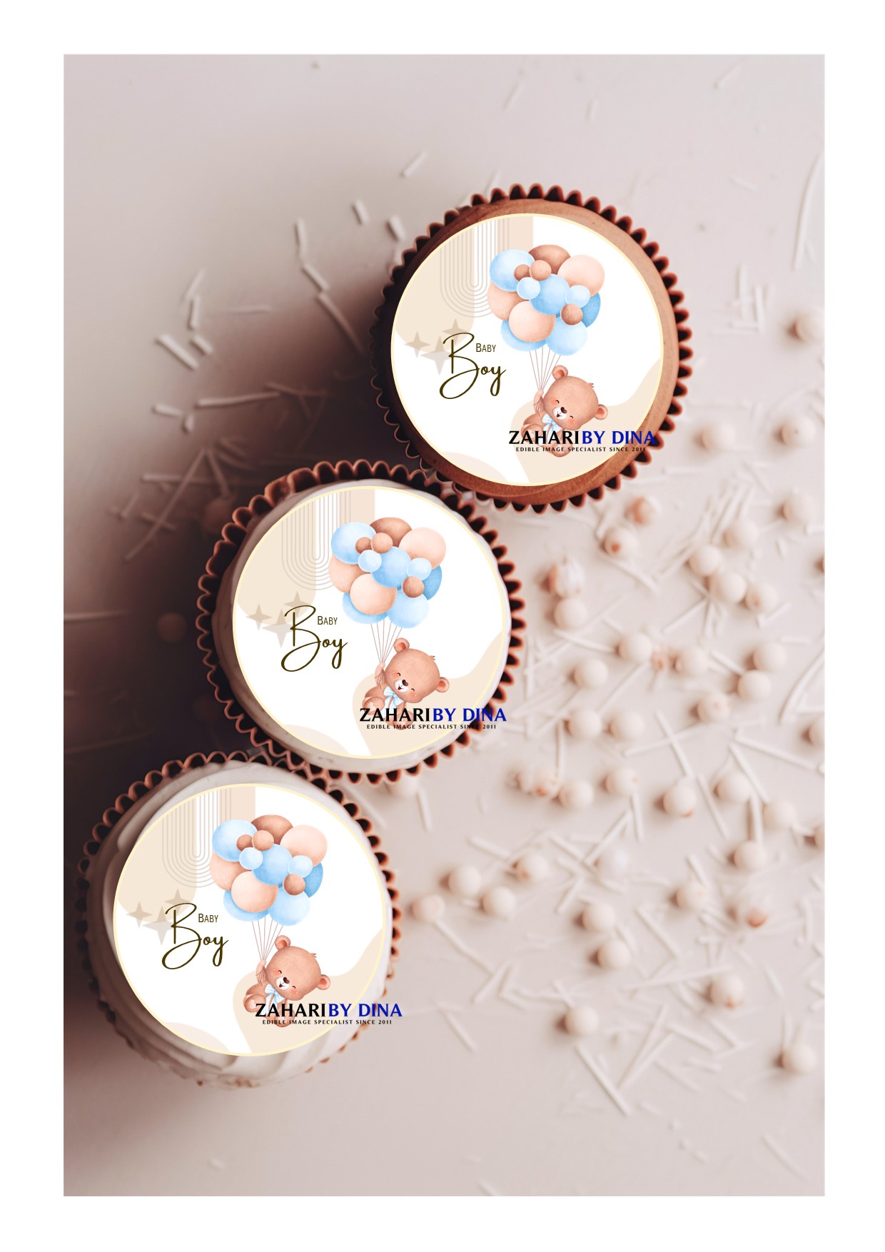 Teddy Bear Balloons Baby Boy/Birthday May25 icing toppers for cookies or cupcakes (editable file)
