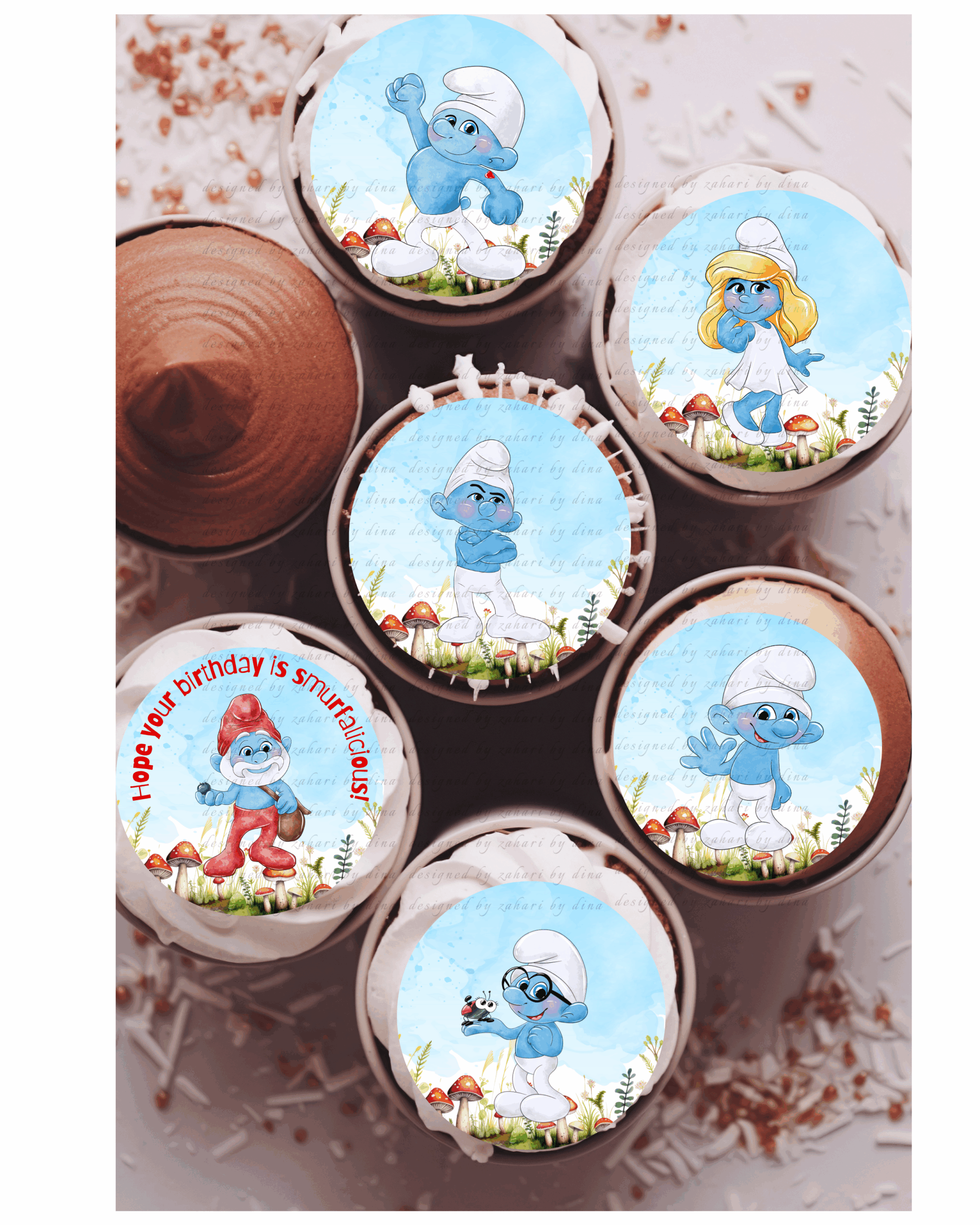 Smurfs Inspired icing toppers - Edible image precut rounds for cookies or cupcakes - Licensed to sell