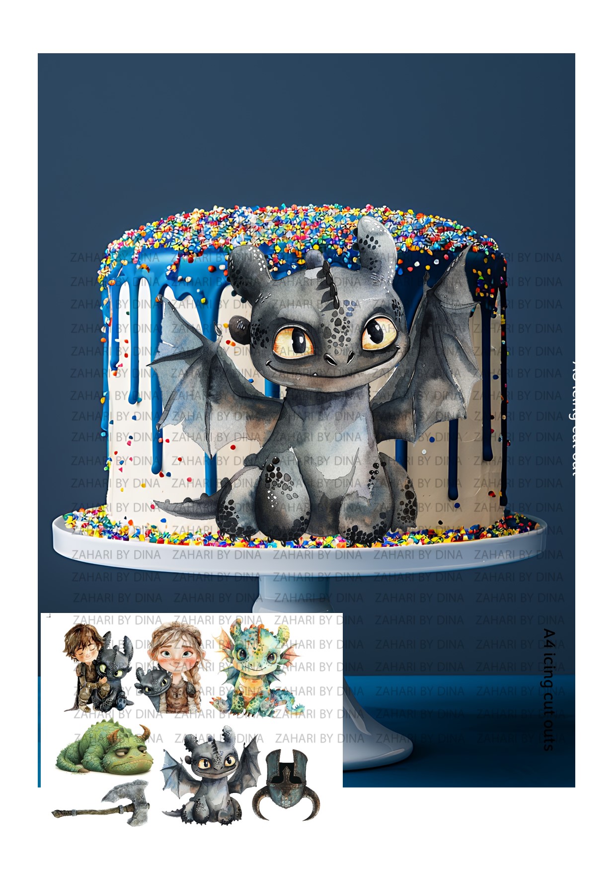 How to train a dragon edible icing cake decorating – edible image cut out – A4  or 7 inch round topper