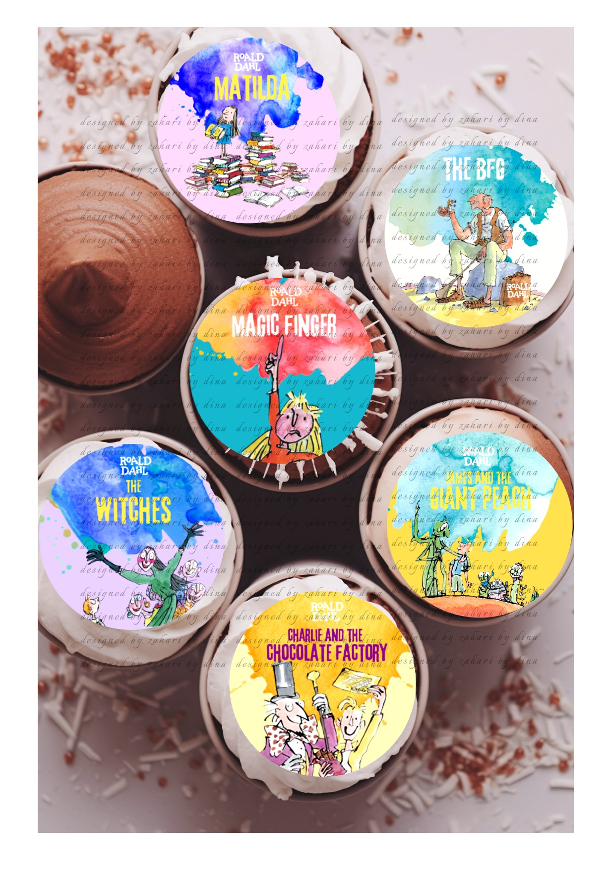 Roald Dahl Books Book Week July25 Edible Icing precut rounds