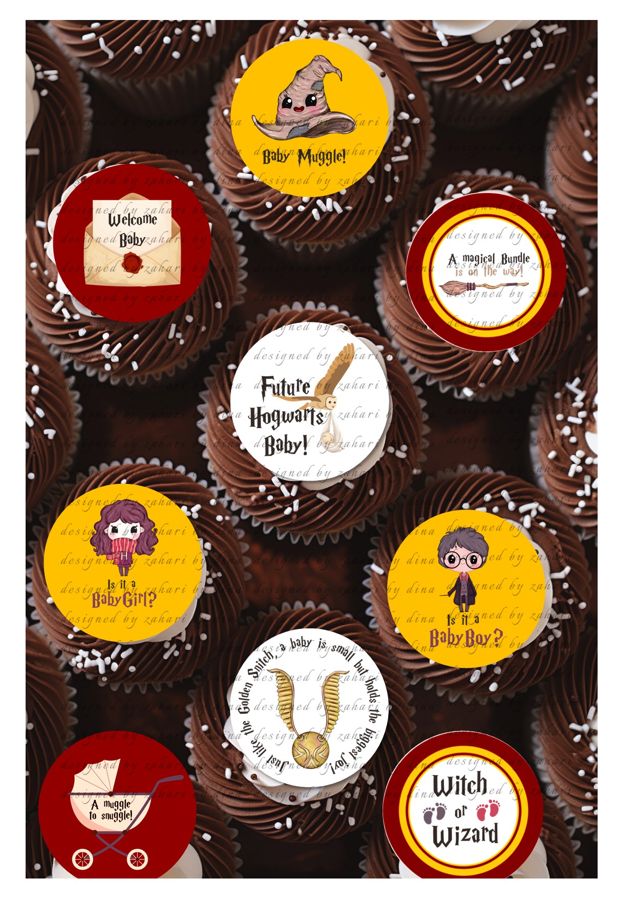 Harry Potter inspired Aug 24 New Baby/Baby Shower Edible Icing Toppers for cookies or cupcakes