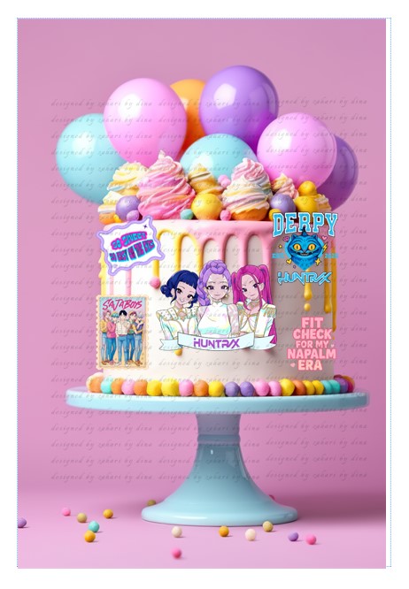 KPop Demon Hunter edible icing cake decorating – edible image cut out – A4 icing, A5 icing cut outs or 7inch round cake topper or 7 inch heart