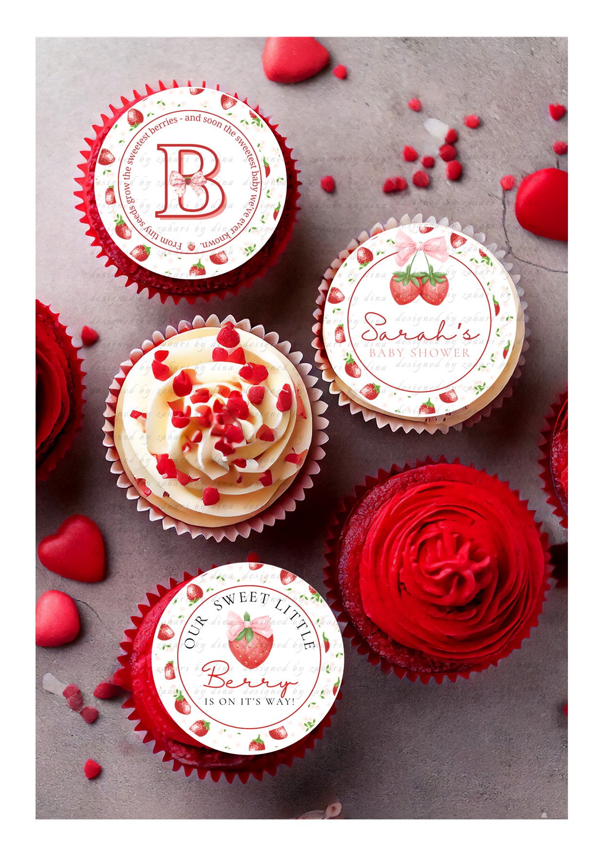 Baby Shower Edible Icing Toppers for cookies or cupcakes- editable listing – Sept25 – Cherry edible icing/Strawberry edible icing/Lemon Edible icing