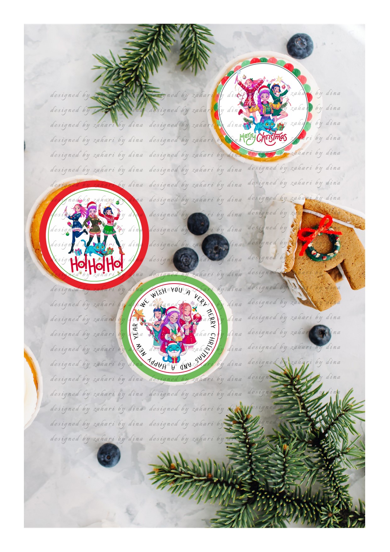 KPOP Demon Hunter Xmas 2025 Christmas precut round icing toppers for cookies or cupcakes