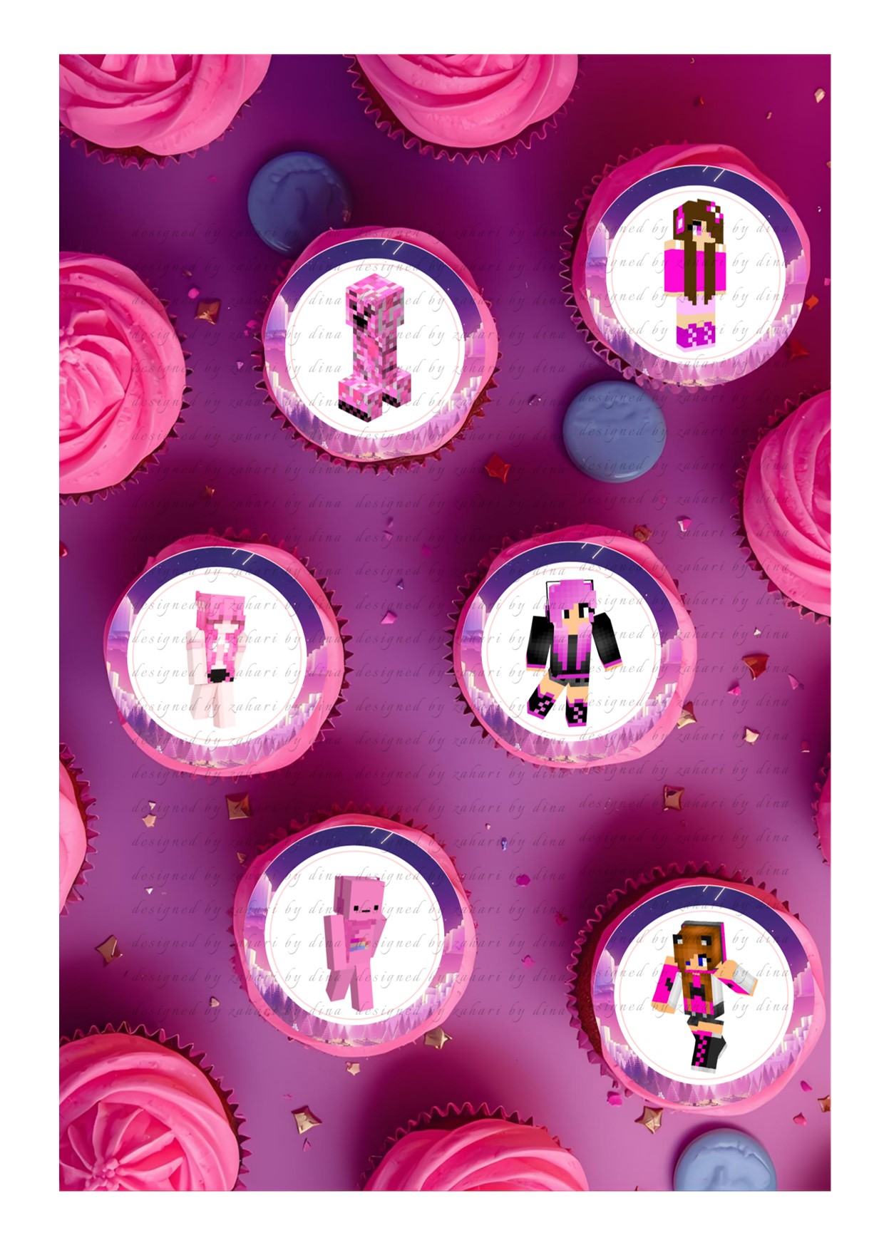 Minecraft Pink Edible Icing precut rounds Sept25