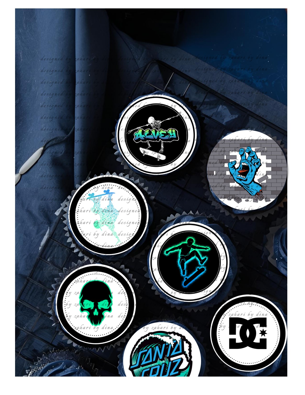 Personalized Skateboard edible icing toppers – Edible prints for cookies or cupcakes