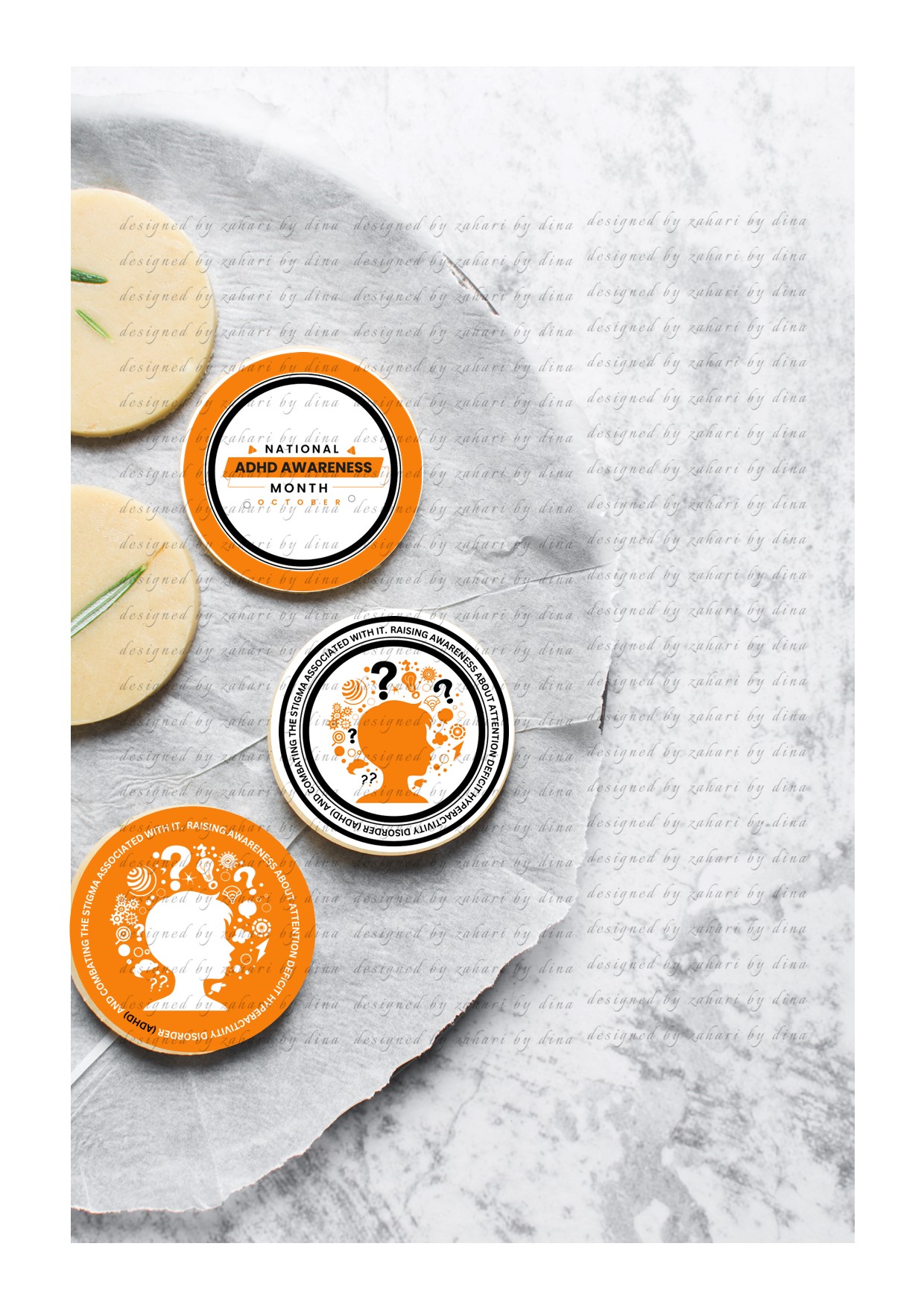 ADHD Awareness Month Edible Icing Toppers for cookies or cupcakes