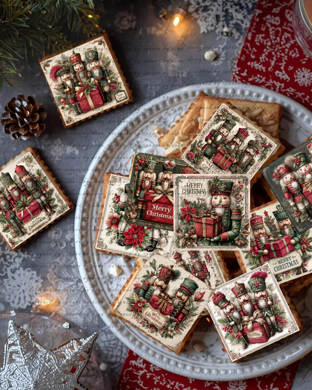 2025 Christmas Nutcracker edible icing 12, 2.5″ square Not precut or precut rounds for cookies or cupcakes