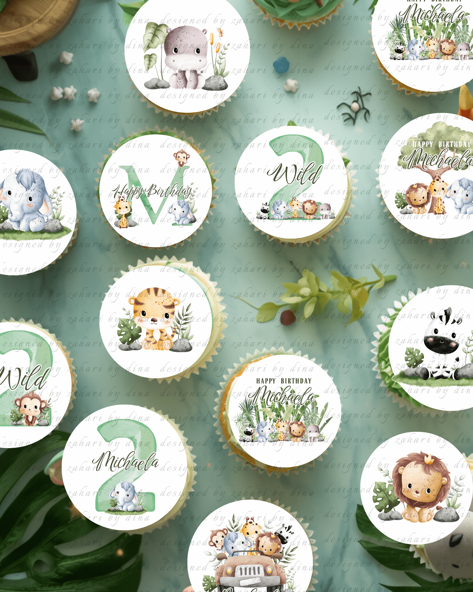 Baby Animal Safari Kids Birthday Wild 1 icing toppers for cookies or cupcakes | Edible Cake topper