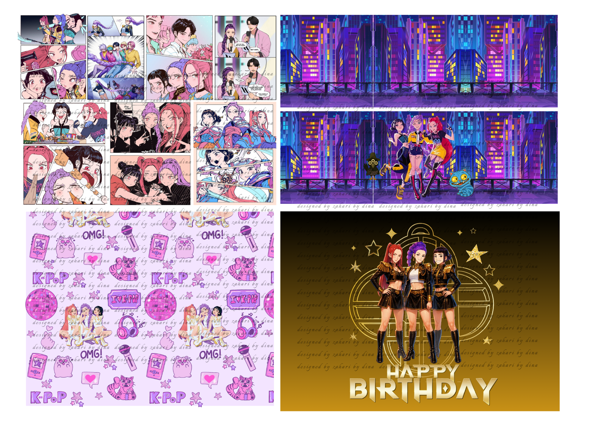 KPop Demon Hunter edible icing cake decorating cake wrap – A3 icing Sheet