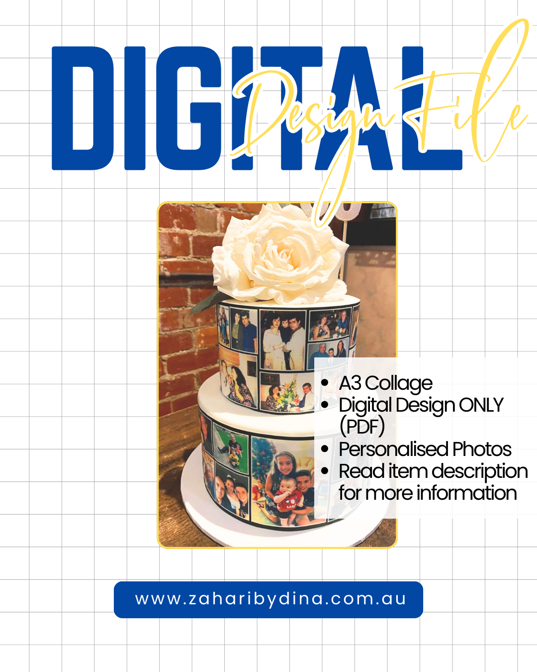 DIGITAL DESIGN FILE – A3 Personalised Photos Collage Cake – Please Read Product Description