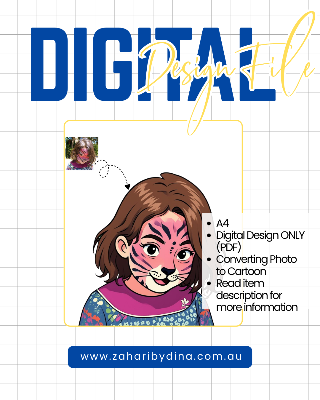 DIGITAL DESIGN FILE – A4 – Please Read Product Description – Convert Photo to Cartoon