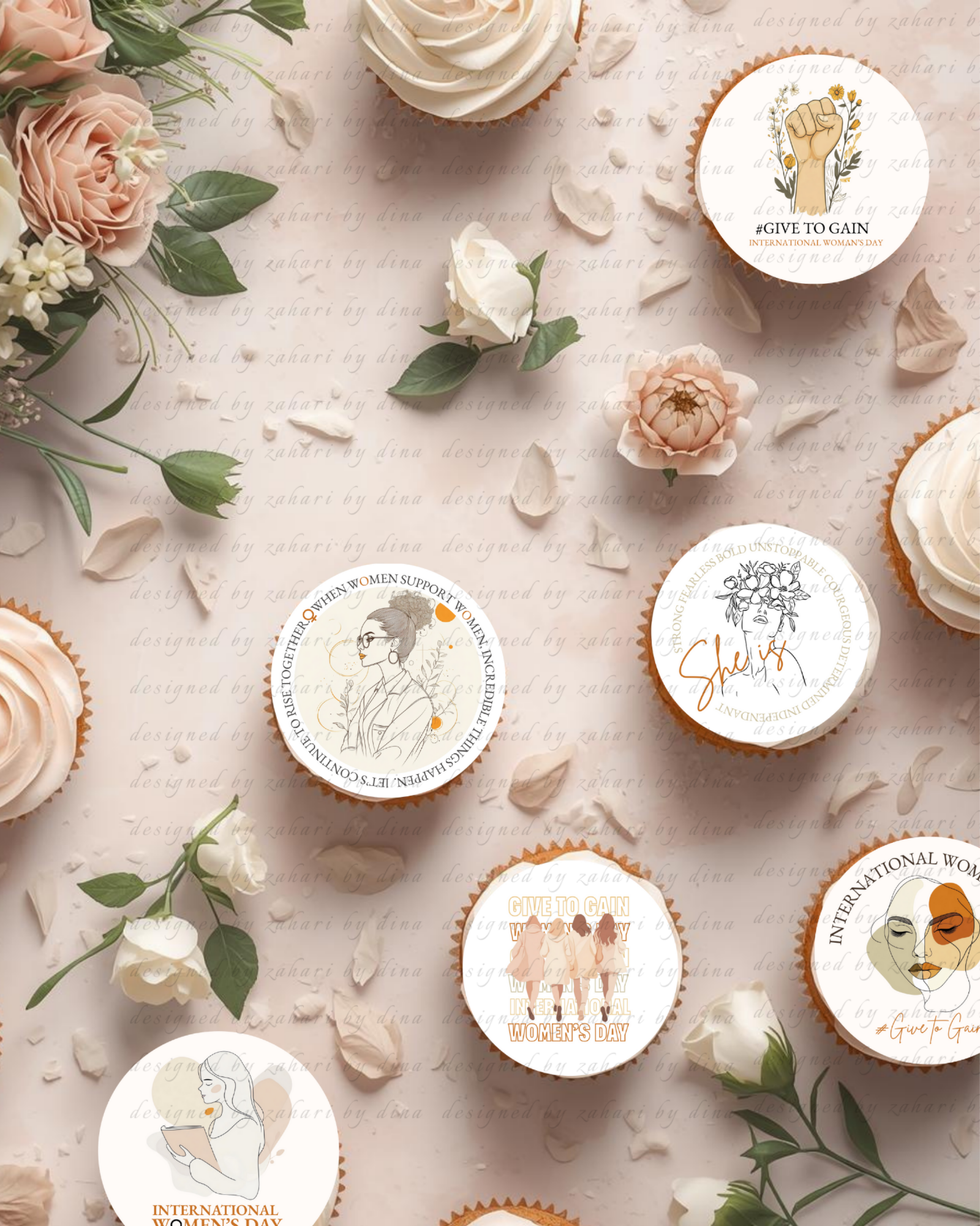 International Women’s Day 2026 Nuetral   – Edible image precut rounds for cookies or cupcakes