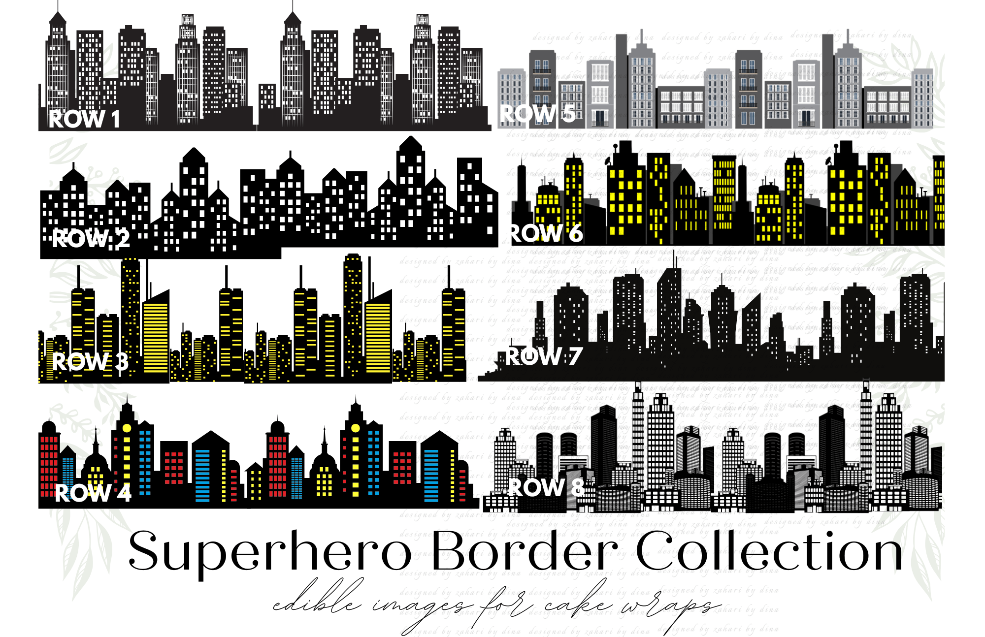 Assorted Collection of Superhero Building Cake Border Edible Prints  – 40 x 12.5cm strip x 2 – Please read description