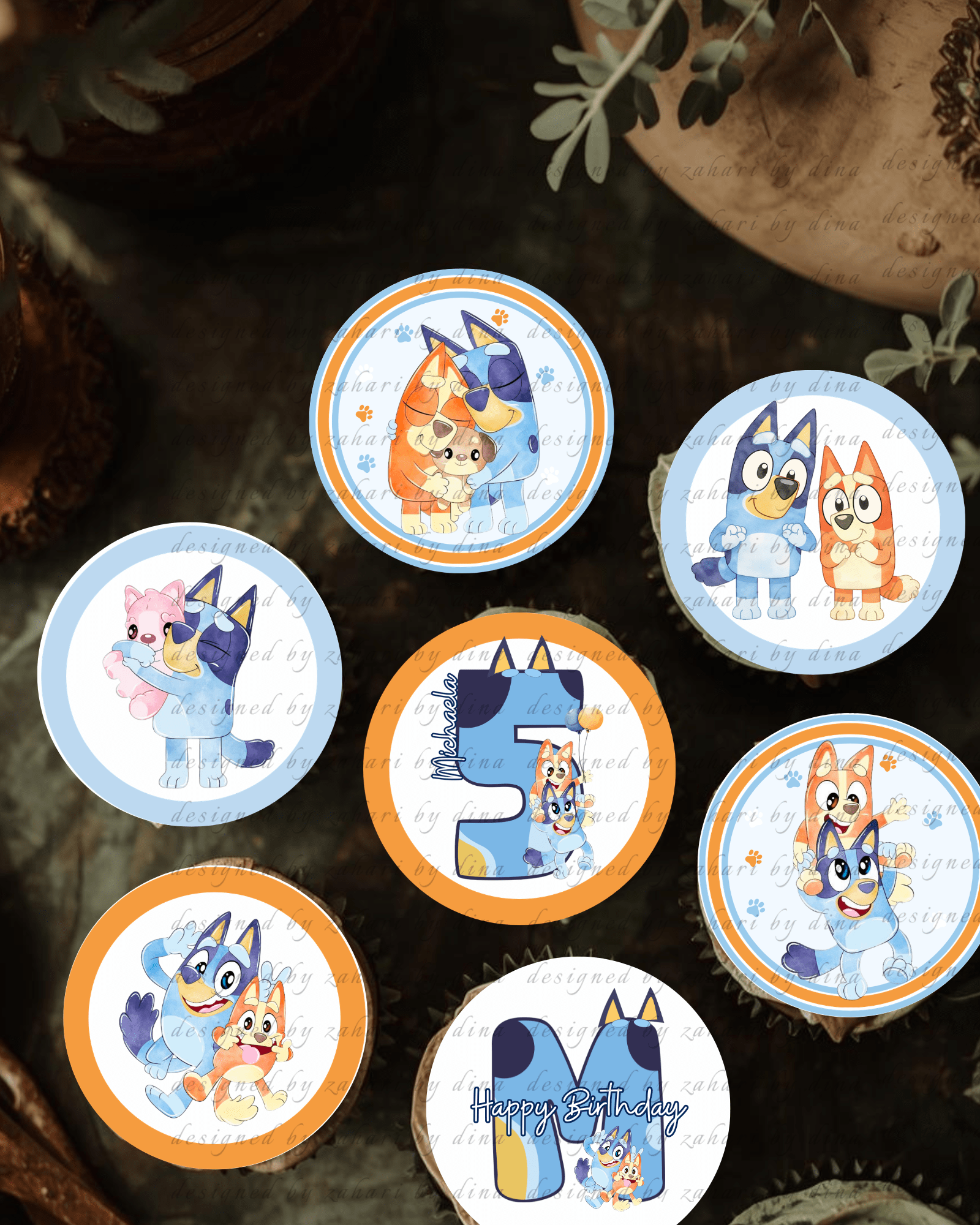 Bluey Bingo Edible Image Icing precut rounds for cookies or cupcakes – Apr26 _ editable