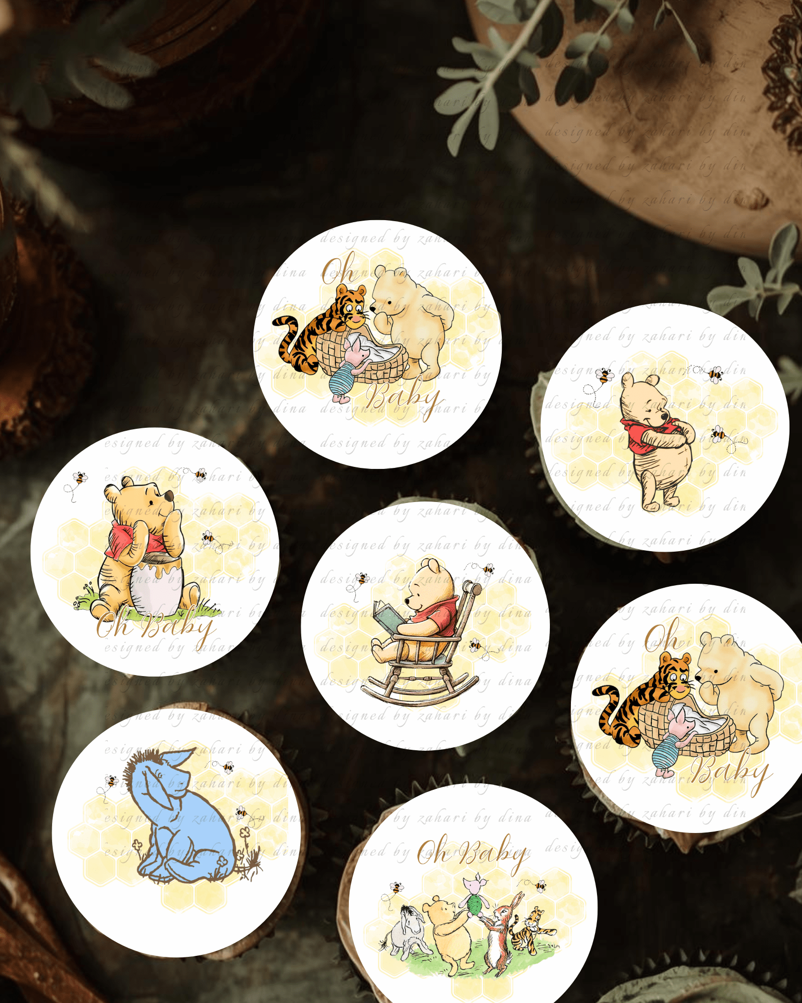 Oh Baby Winnie Classic Edible Icing Toppers for cookies or cupcakes Apr26 (Refer to description)