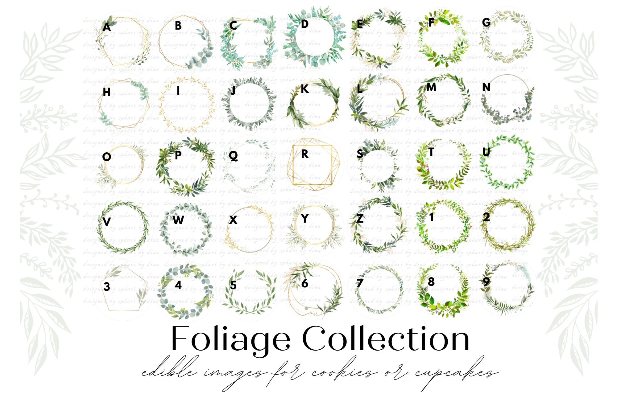 Assorted Collection of Foliage Edible Prints 2026 precut round icing toppers for cookies or cupcakes for any event (please read description)