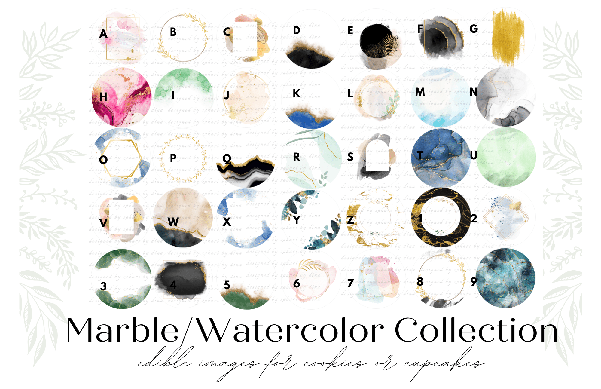 Assorted Collection of Marble/Watercolor Edible Prints 2026 precut round icing toppers for cookies or cupcakes for any event (please read description)