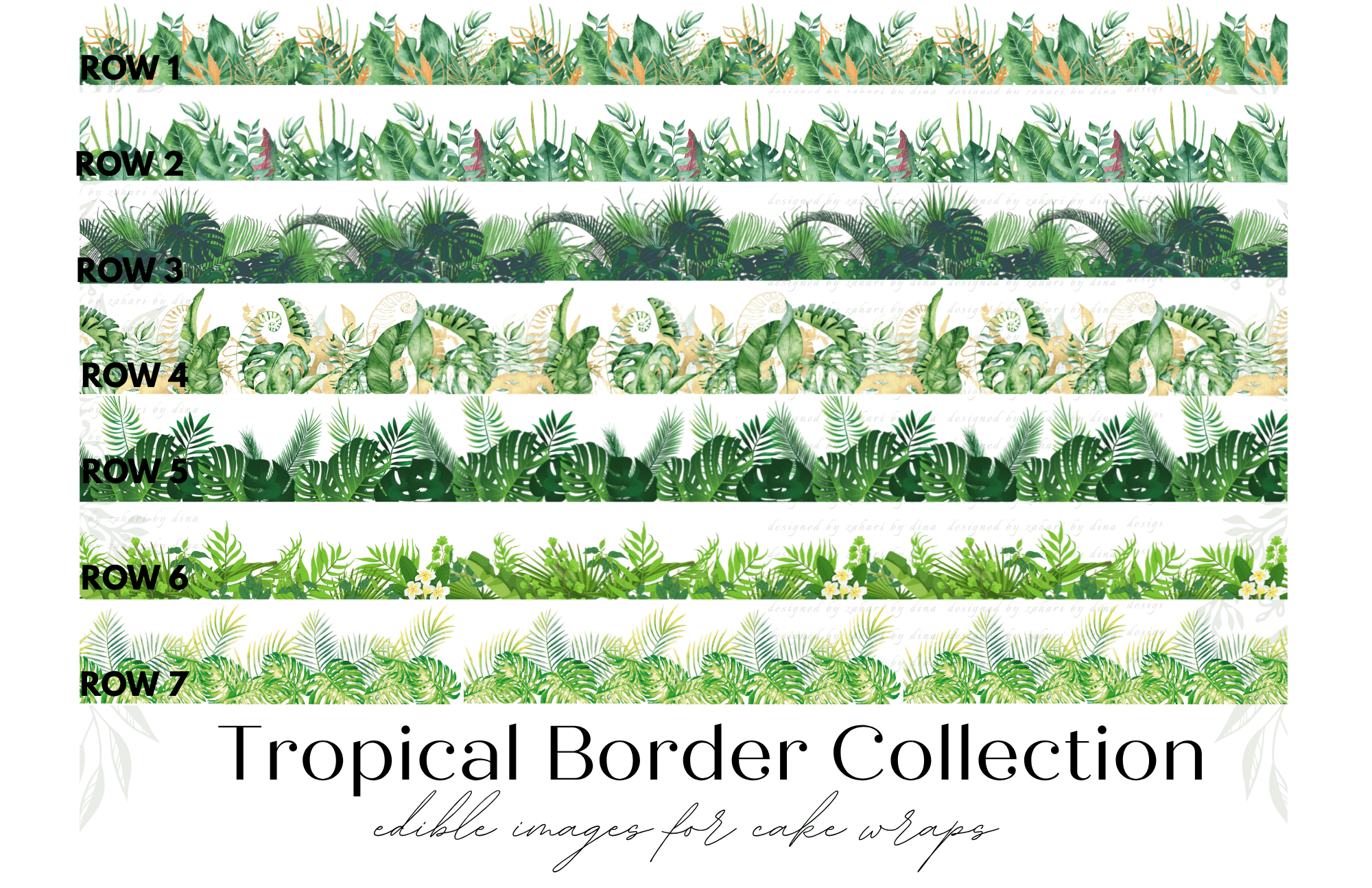 Assorted Collection of Tropical Cake Border Edible Prints  – 40 x 12.5cm strip x 2 – Please read description