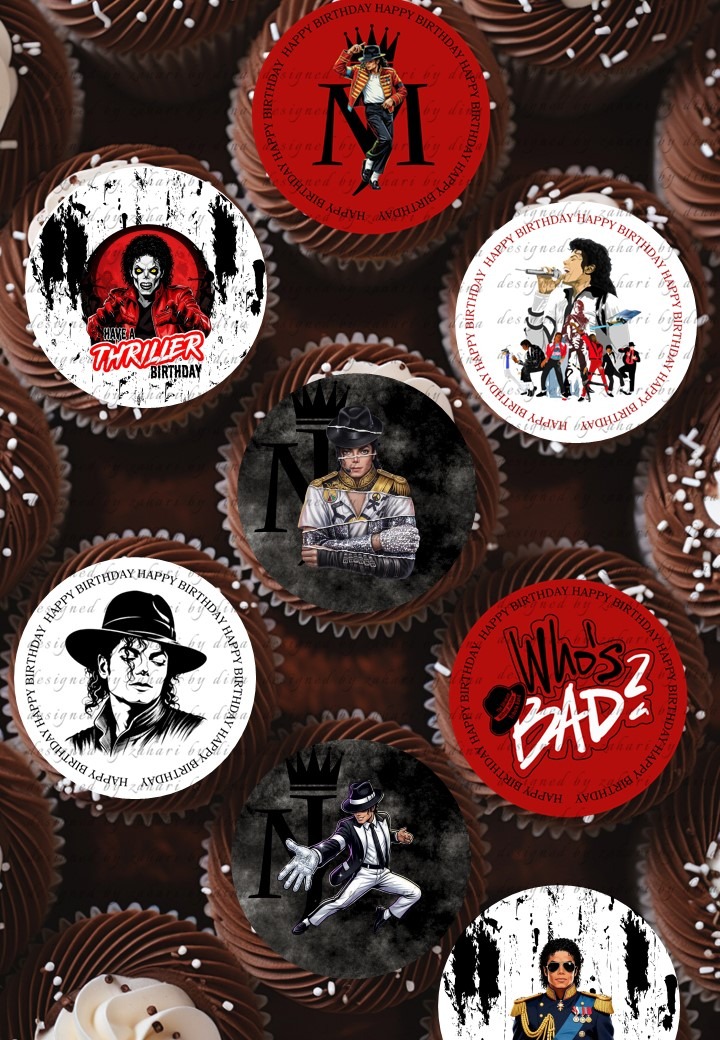 Michael Jackson Inspired Birthday Edible Icing Toppers for cookies or cupcakes Oct25  |Edible Cake toppers