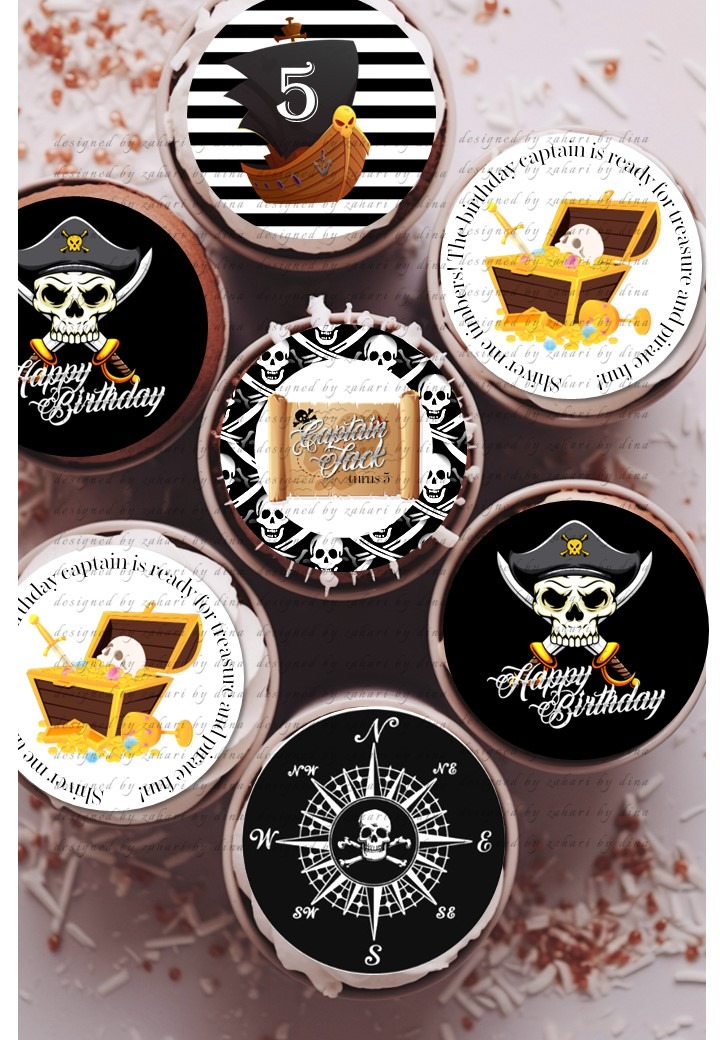 Pirate Edible Image Icing precut rounds for cookies or cupcakes – Apr26 _ editable