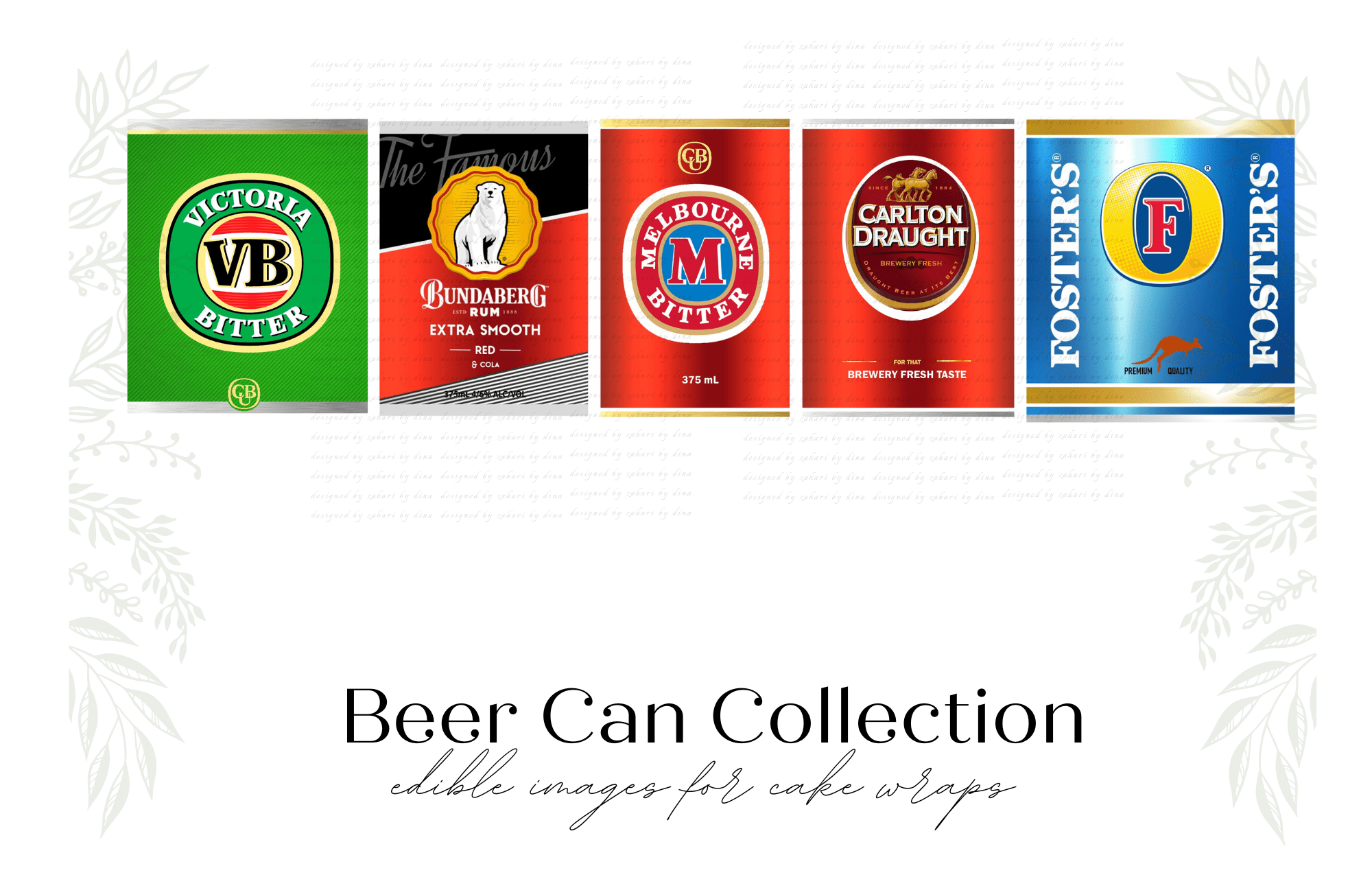 Assorted Collection of Beer Can Edible Prints  for cake wrap – Edible image printed on A3 icing sheet (please read description)