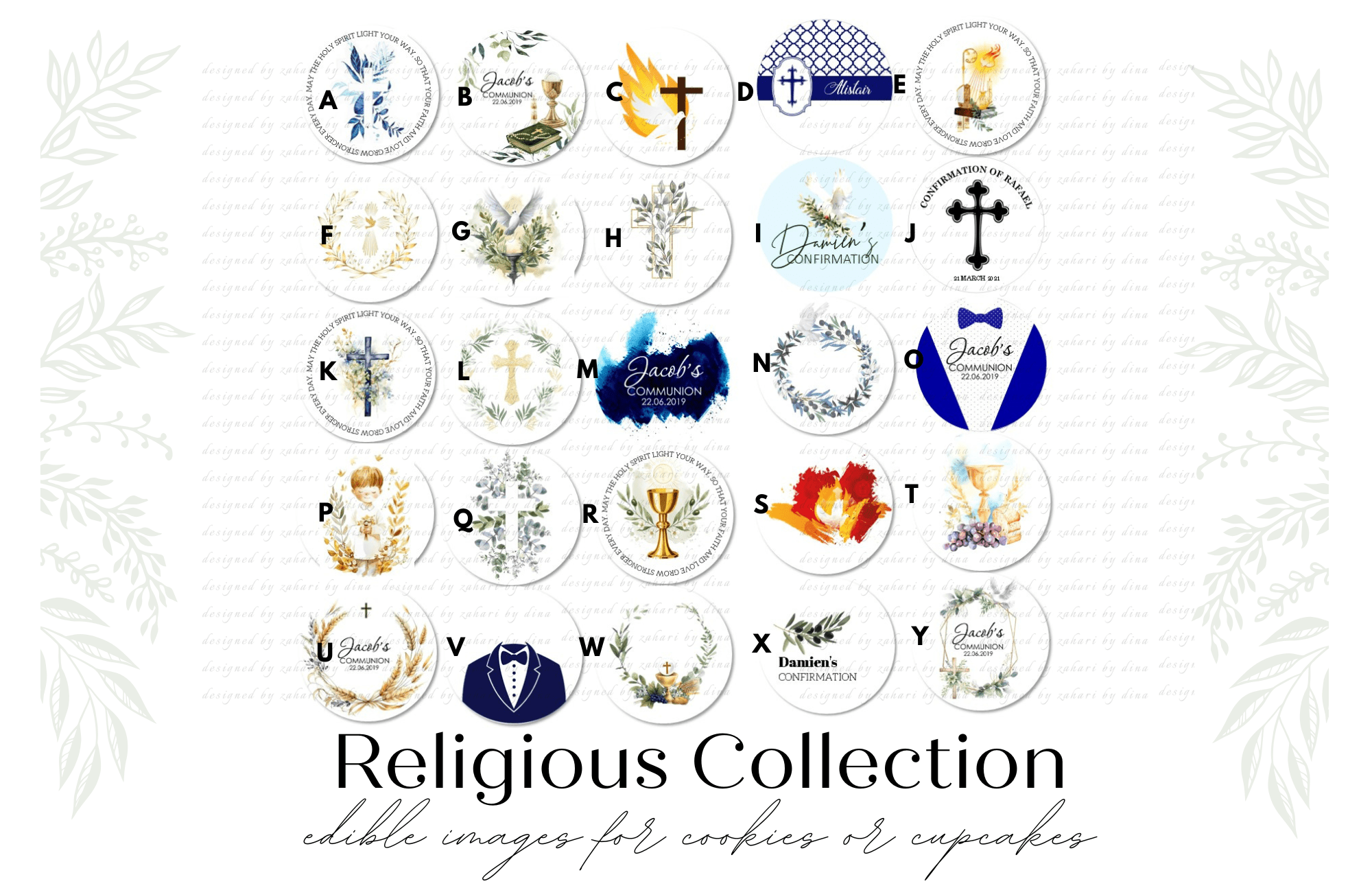 Assorted Collection of Religious Edible Prints 2026 precut round icing toppers for cookies or cupcakes for baptism, communion or confirmation (please read description)