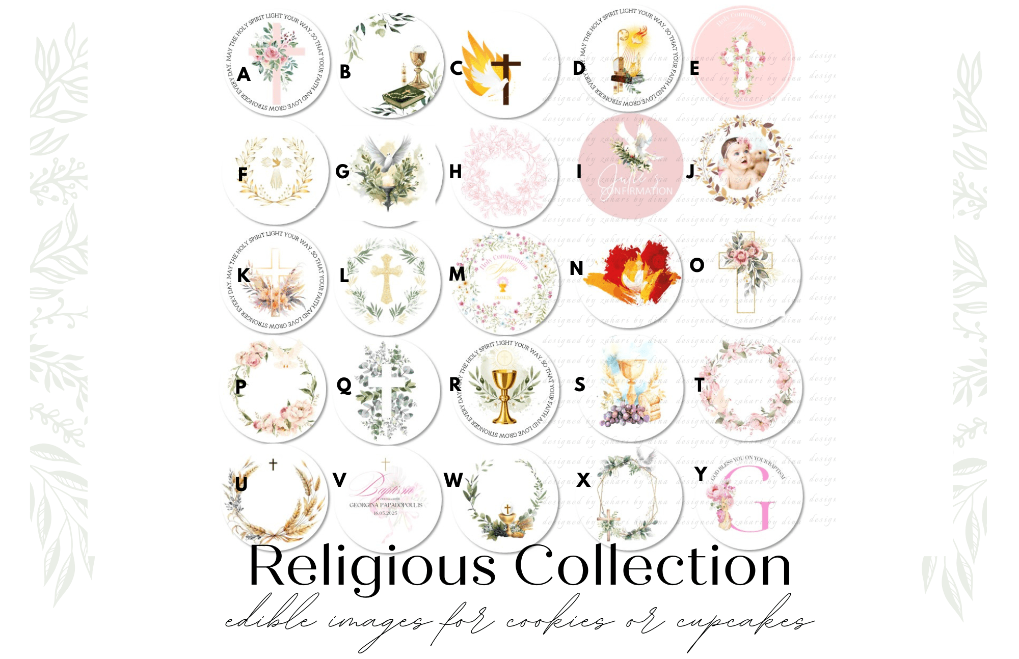 Assorted Collection of Religious Edible Prints 2026 precut round icing toppers for cookies or cupcakes for baptism, communion or confirmation (please read description)