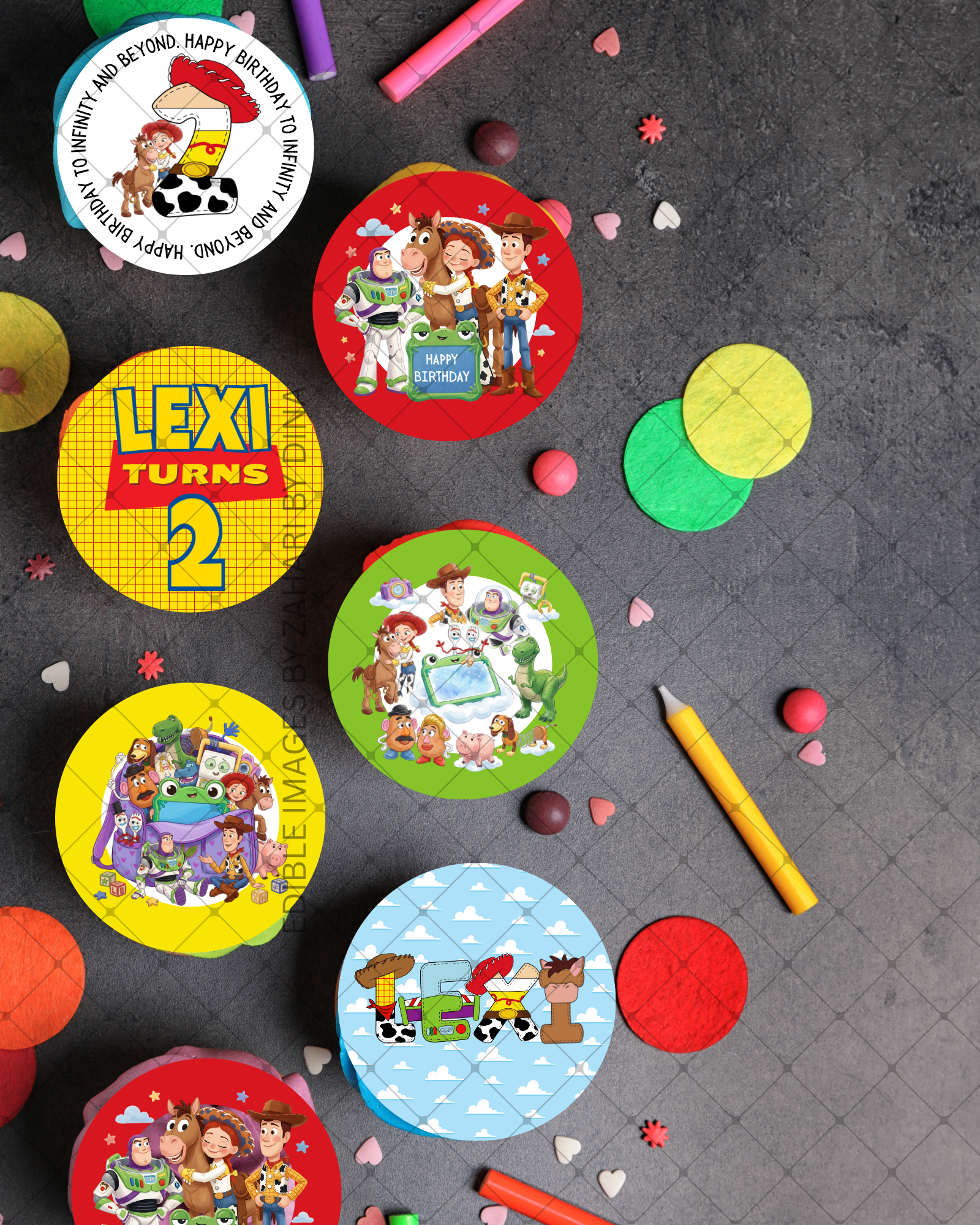 Toy Story inspired May26 Edible Icing Toppers for cookies or cupcakes |Edible Cake topper