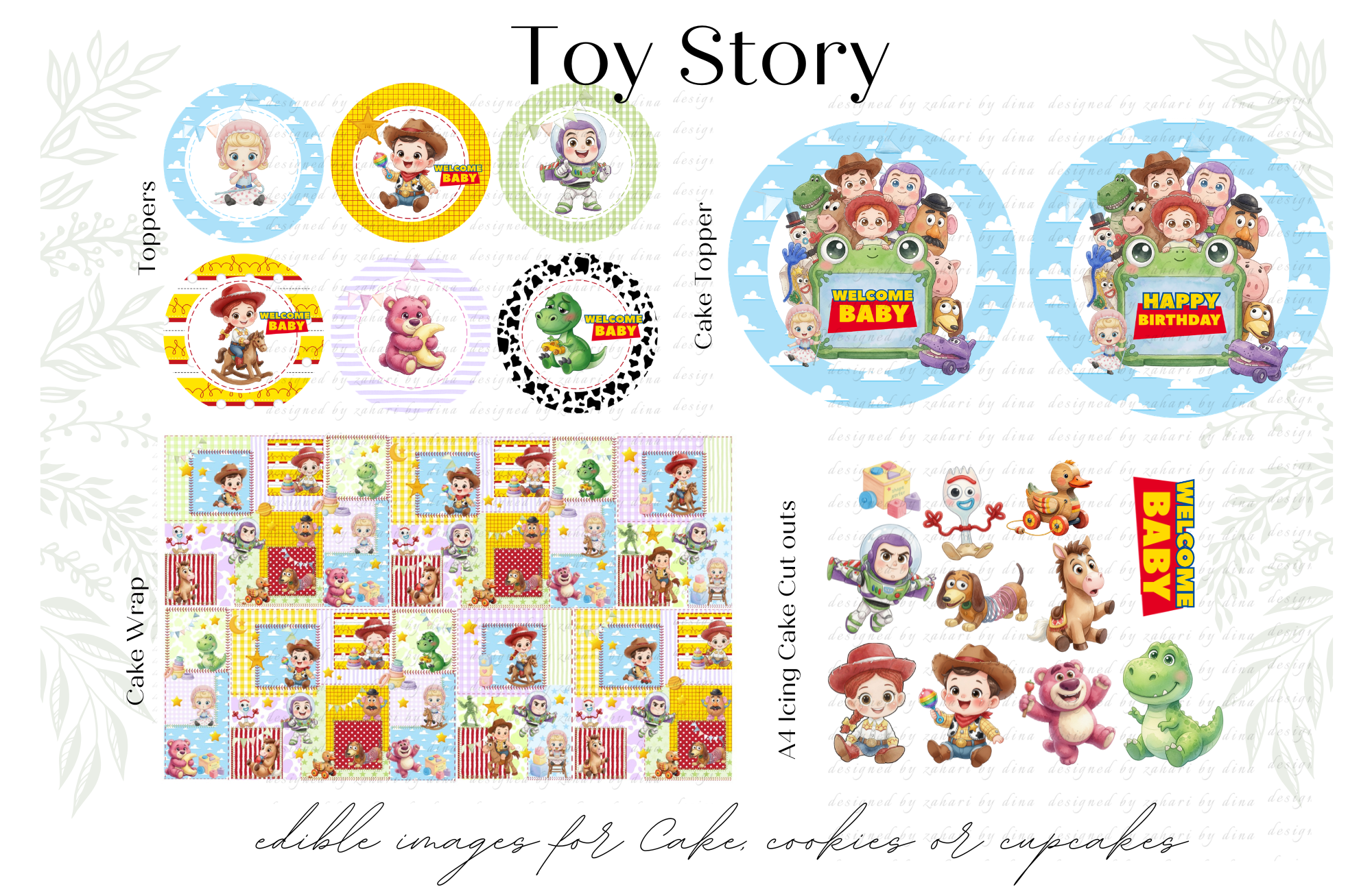 Toy Story Baby cupcake toppers or cookies – Cake wrap or Cake topper or Toy Story Icing cake cut outs June26