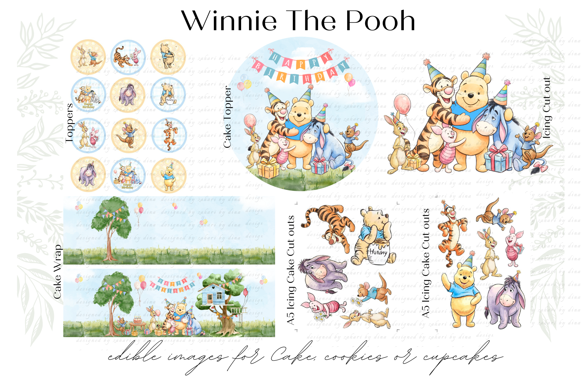 Winnie the Pooh cupcake toppers or cookies – Winnie Cake wrap or Cake topper or Winnie Icing cake cut outs June26
